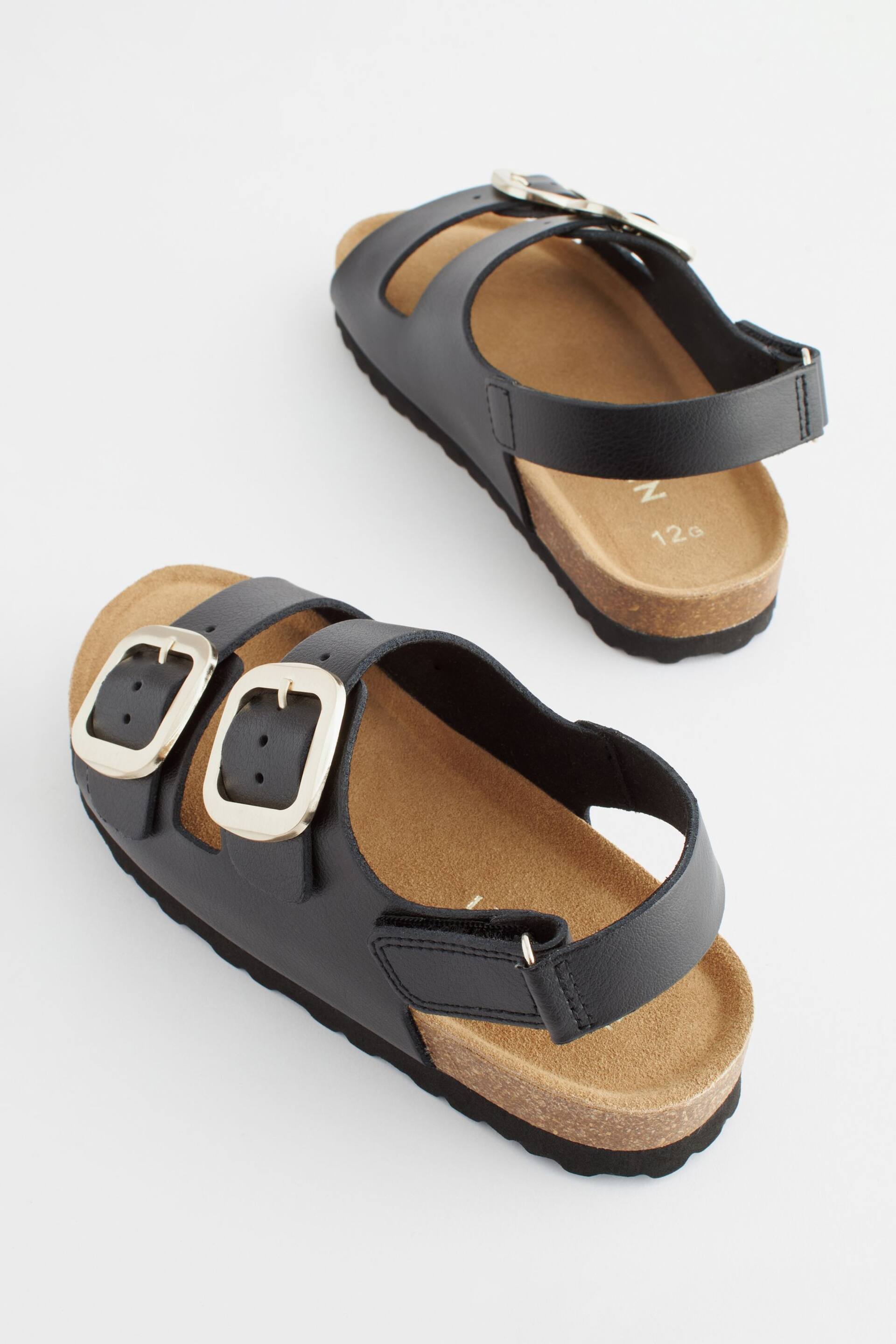 Black Leather Standard Fit (F) Two Strap Corkbed Sandals - Image 3 of 8