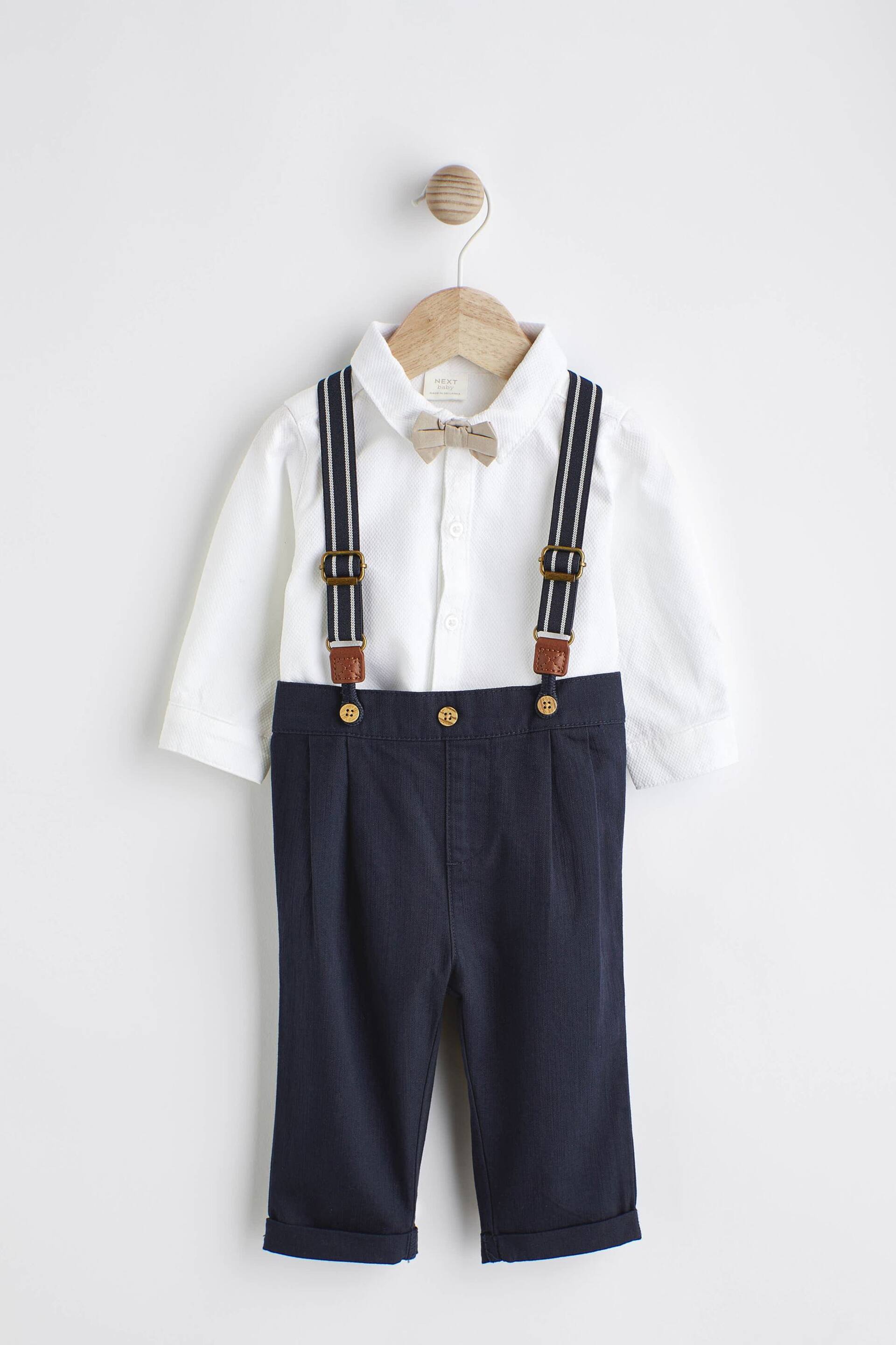 Navy Blue Baby Shirt, Trousers and Braces 3 Piece Set (0mths-2yrs) - Image 1 of 7