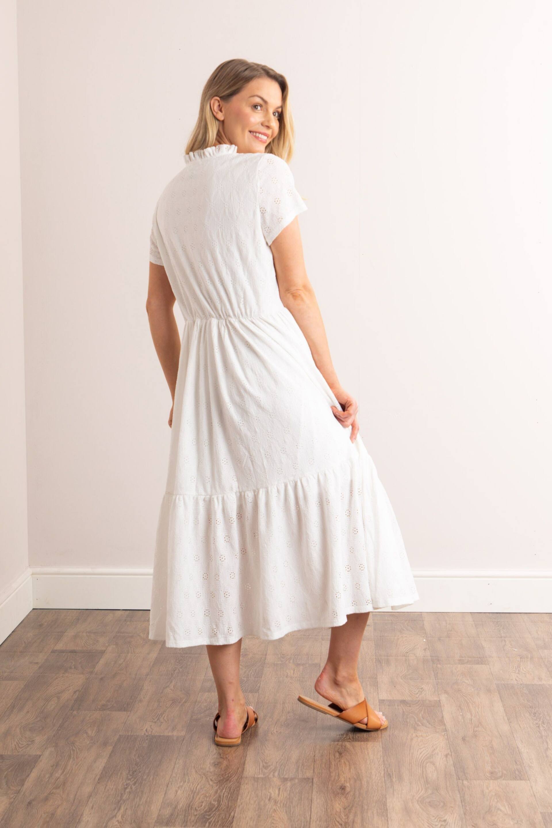 Lakeland Clothing Isla Pointelle Midi White Dress - Image 3 of 7