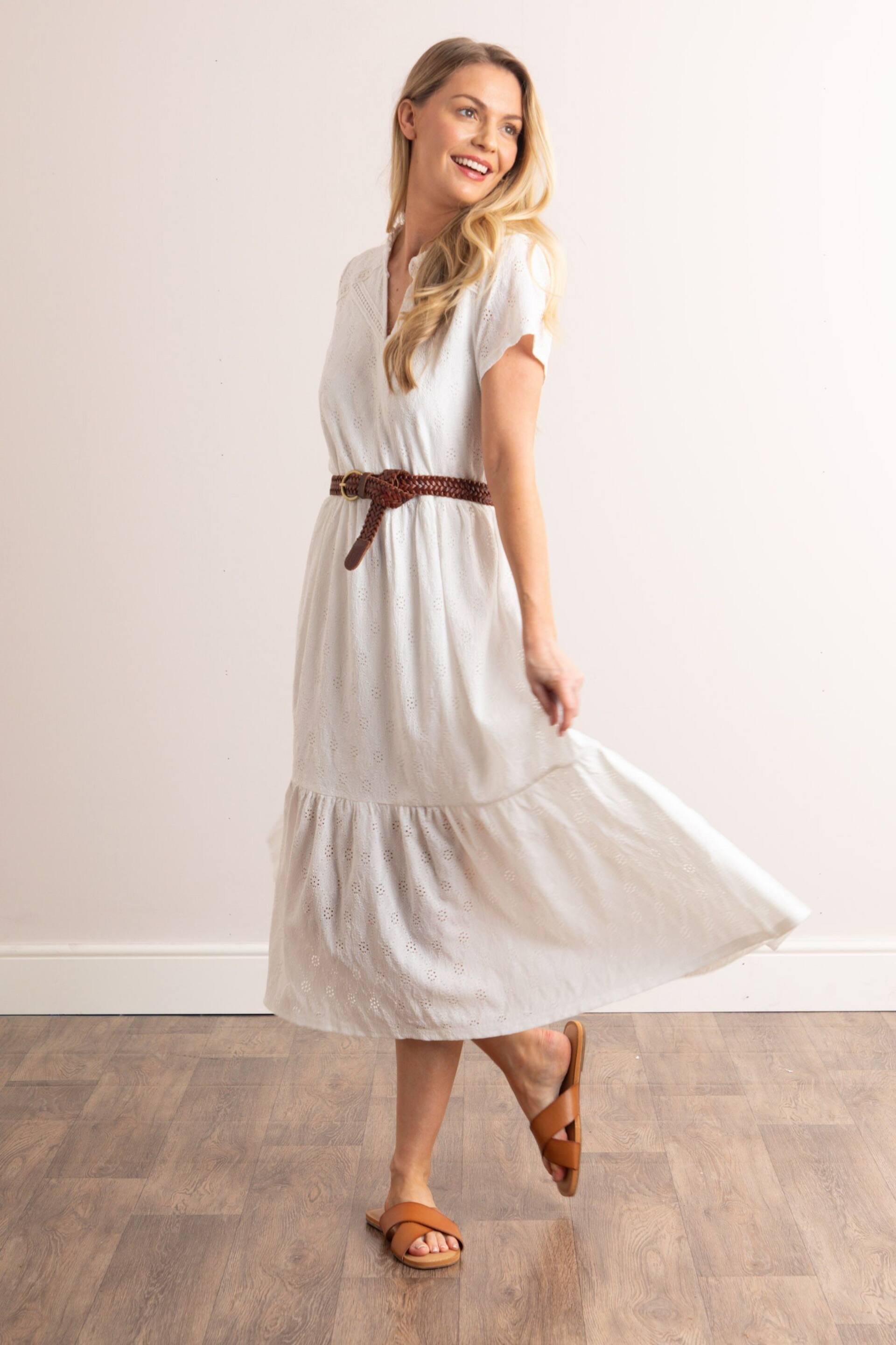 Lakeland Clothing Isla Pointelle Midi White Dress - Image 4 of 7