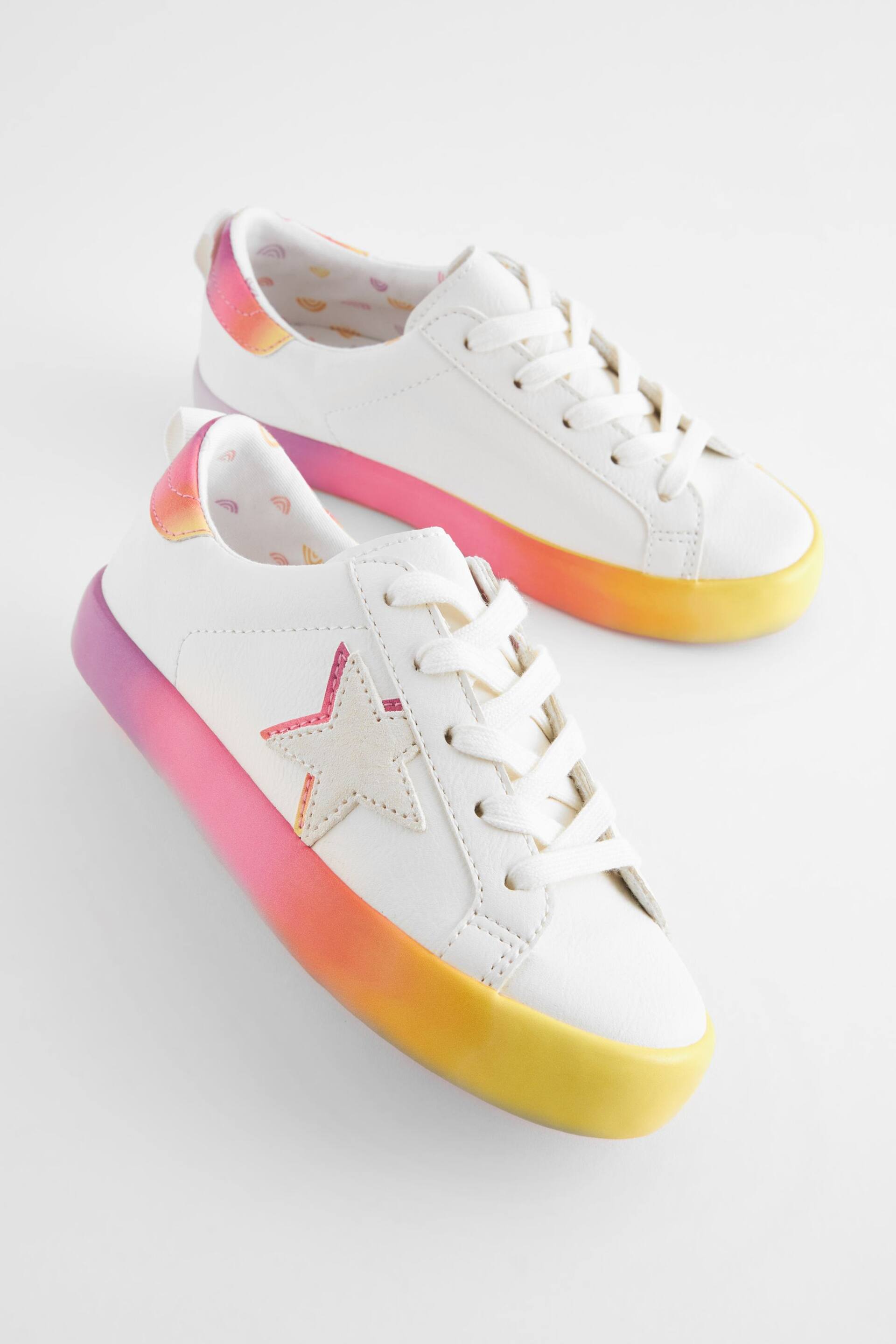 Pink/White Multi Wide Fit (G) Star Lace-Up Trainers - Image 1 of 7