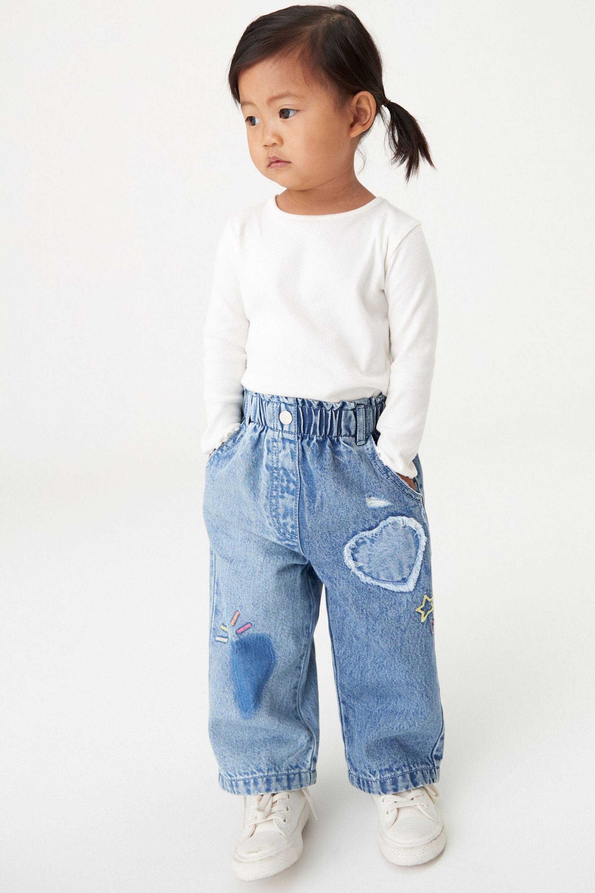 Mid Blue Denim Heart Patch Wide Leg Jeans (3mths-7yrs) - Image 2 of 7