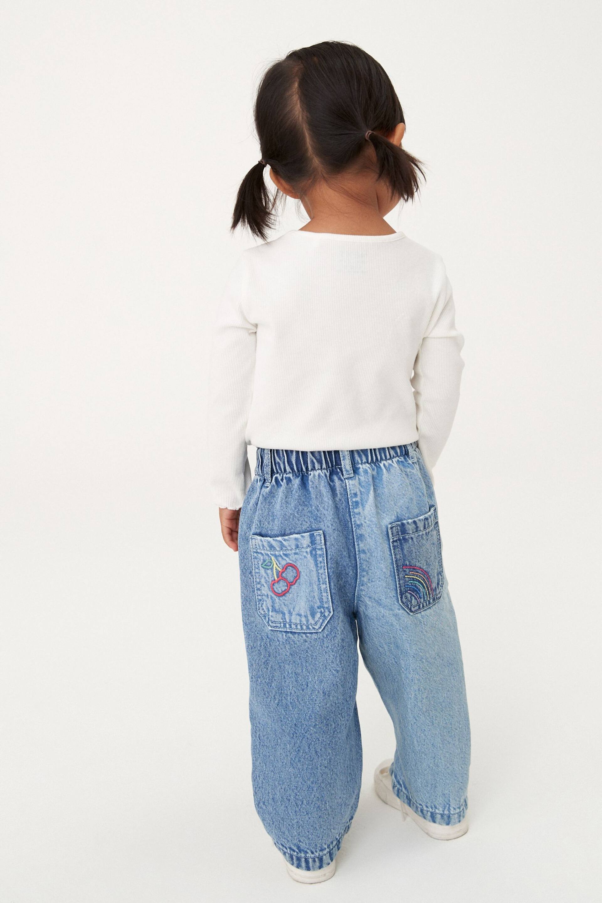 Mid Blue Denim Heart Patch Wide Leg Jeans (3mths-7yrs) - Image 3 of 7