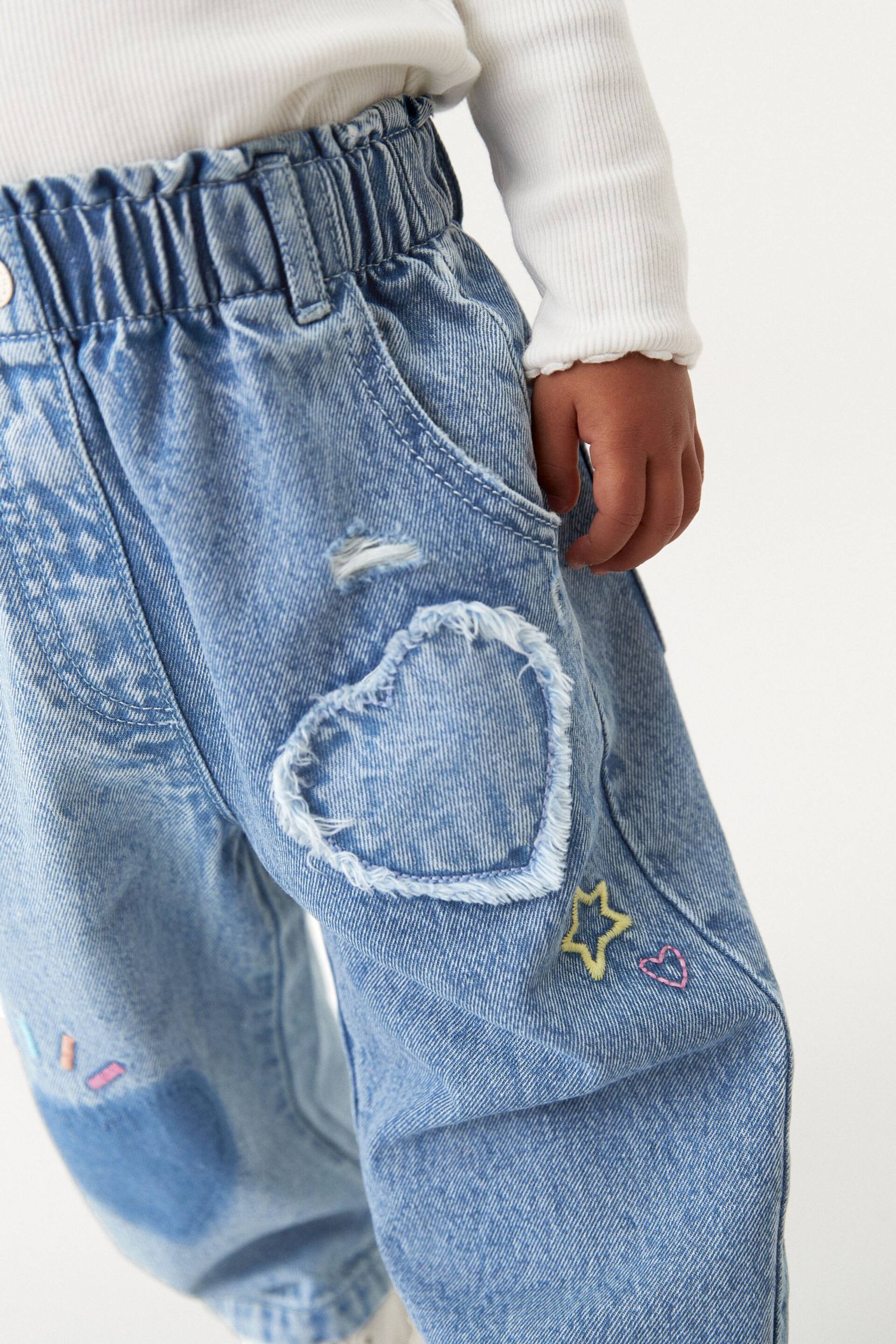 Mid Blue Denim Heart Patch Wide Leg Jeans (3mths-7yrs) - Image 4 of 7