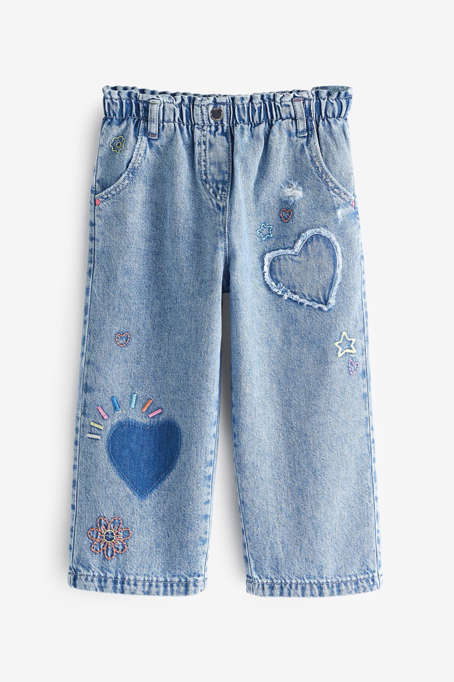 Mid Blue Denim Heart Patch Wide Leg Jeans (3mths-7yrs) - Image 5 of 7