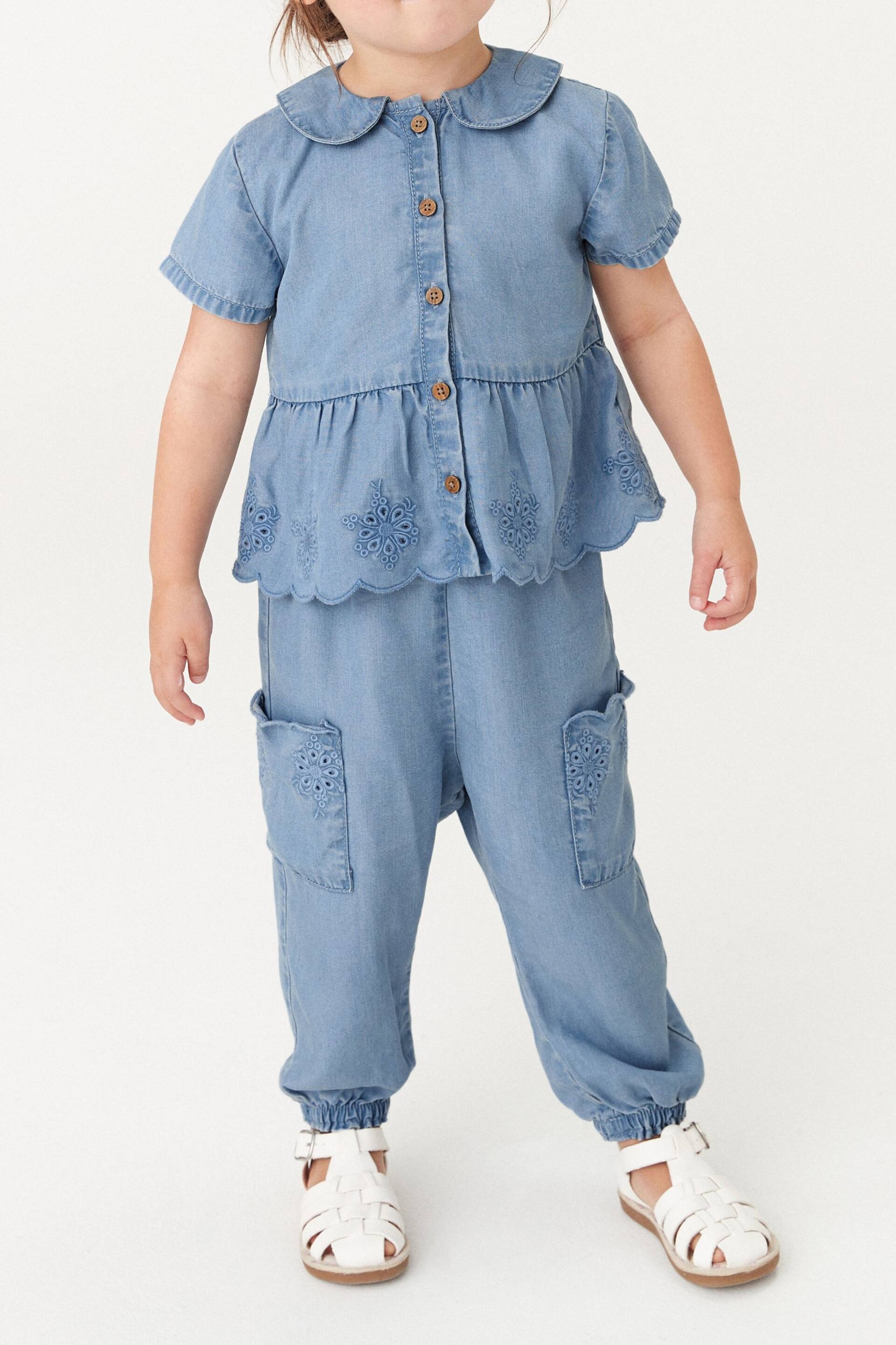 Denim Broderie Shirt and Trousers Set (3mths-7yrs) - Image 2 of 7