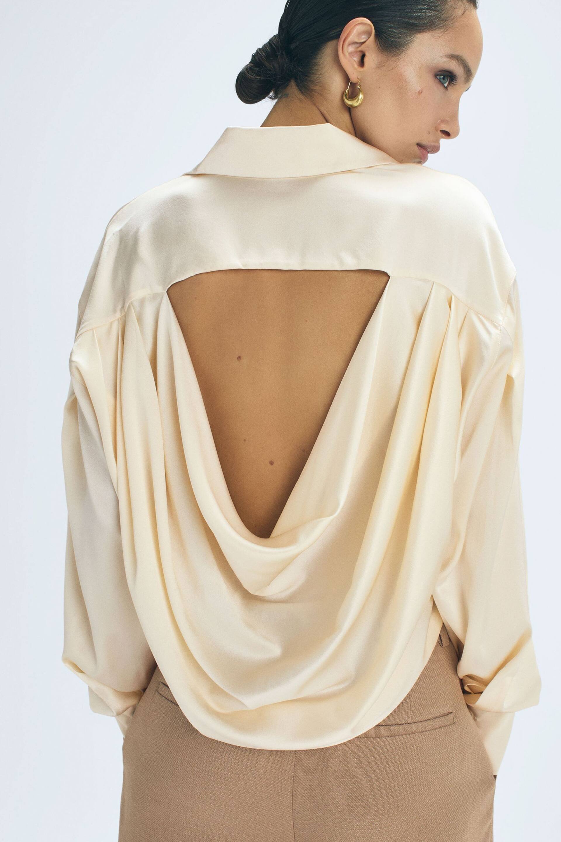 Reiss Cream Fleur Atelier Silk Drape Back Shirt - Image 1 of 5