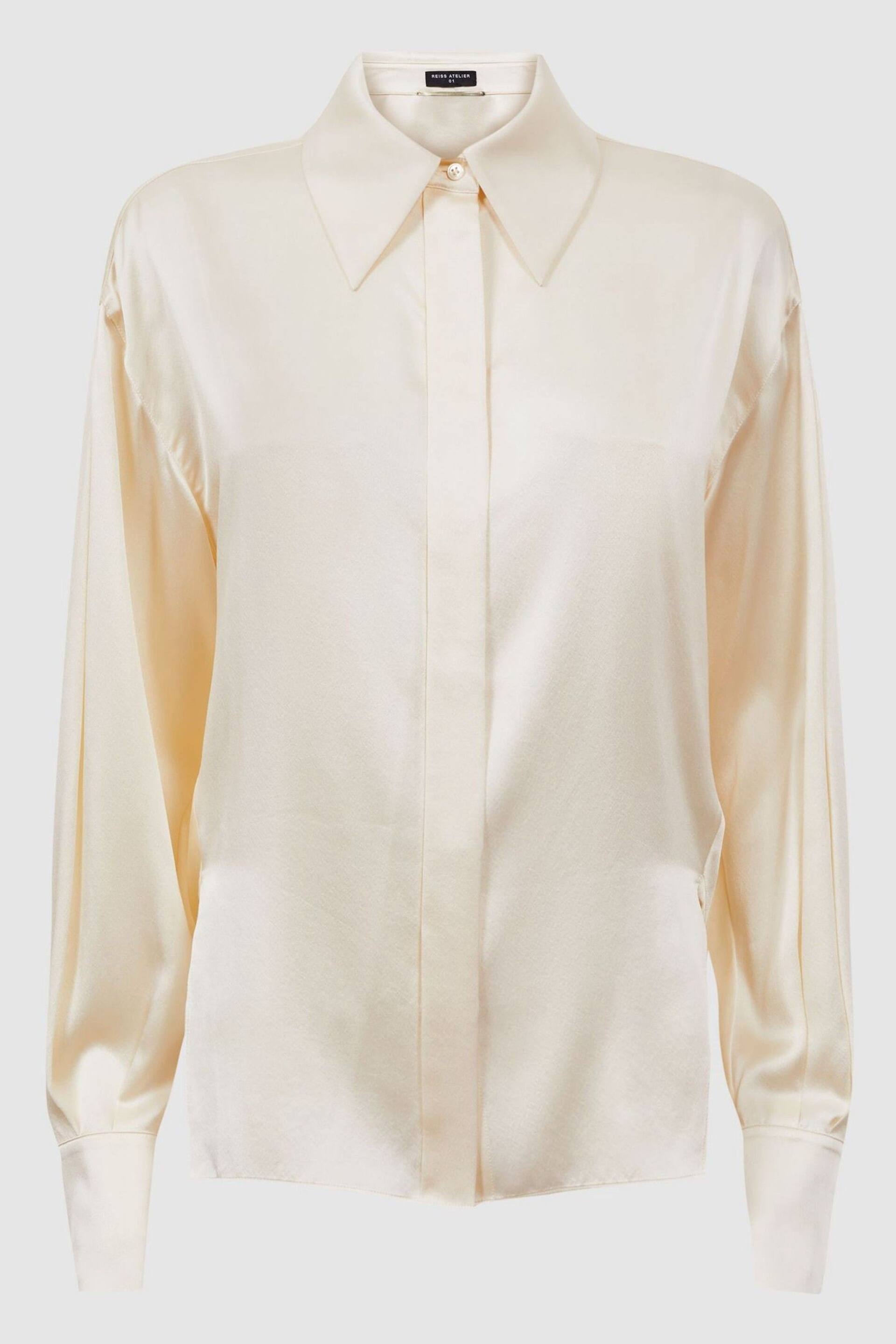 Reiss Cream Fleur Atelier Silk Drape Back Shirt - Image 4 of 5