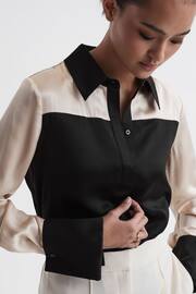 Reiss Black/Champagne Lorey Silk Colourblock Shirt - Image 1 of 5