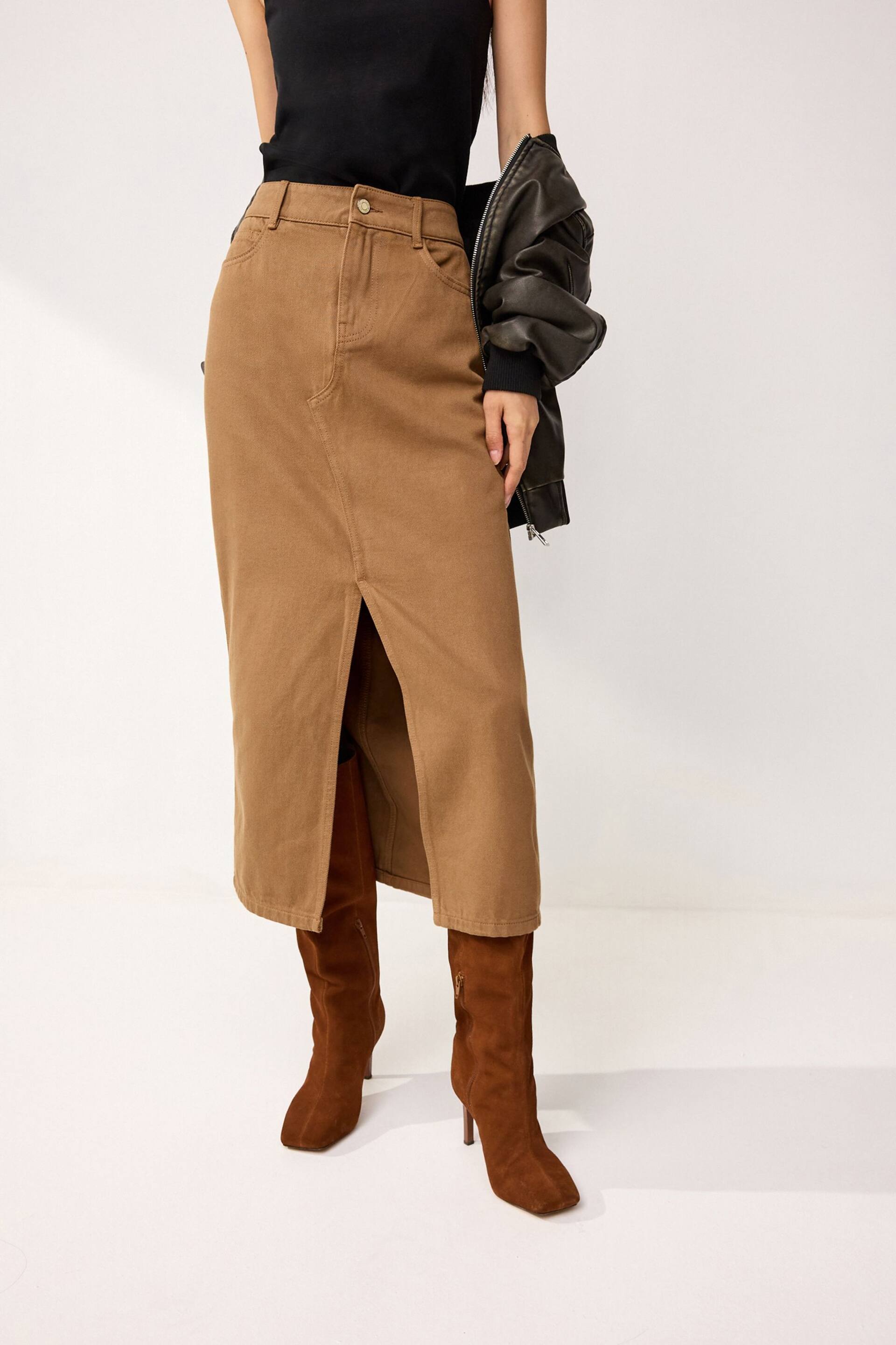 Rust Brown Denim Maxi Skirt - Image 2 of 6