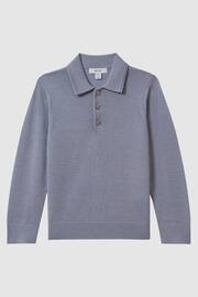 Reiss Porcelain Blue Trafford Senior Merino Wool Polo Shirt - Image 2 of 6