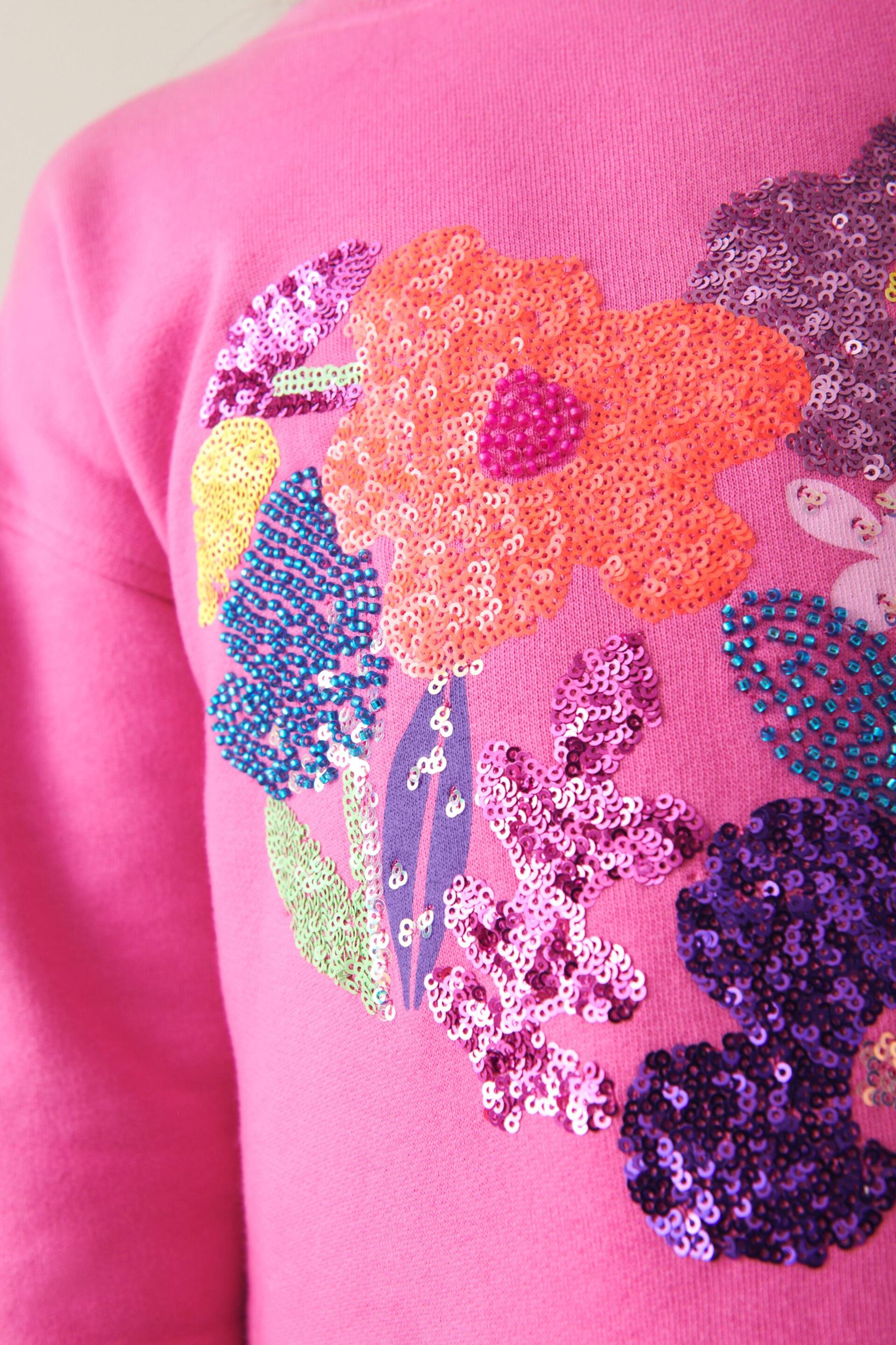 Pink Sequin/ Bead Embellished Heart Soft Jumper Dress (3-16yrs) - Image 5 of 8
