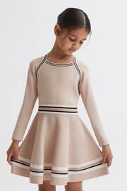 Reiss Pink Fallon Junior Sparkle Trim Knitted Skater Dress - Image 1 of 5