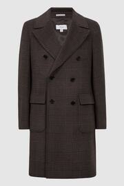 Reiss Brown Date Wool Check Double Breasted Coat - Image 2 of 5