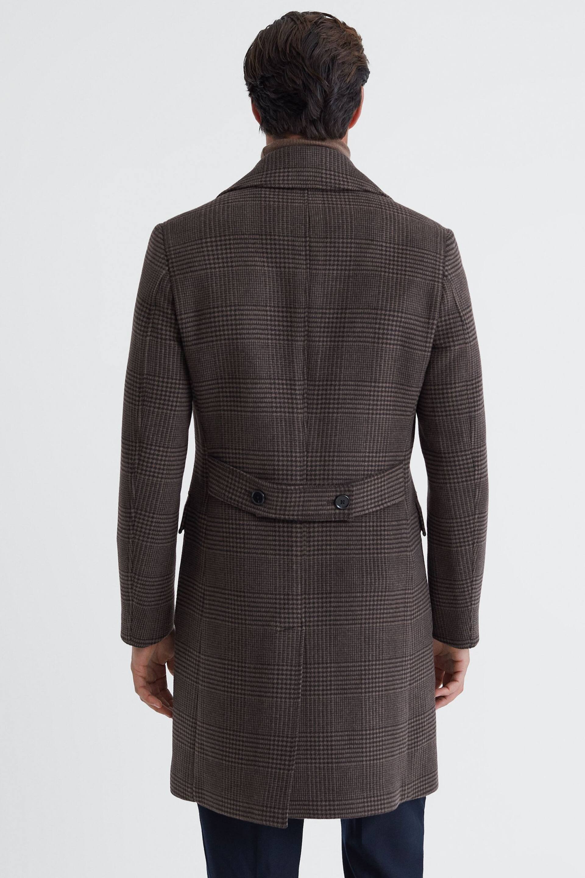 Reiss Brown Date Wool Check Double Breasted Coat - Image 4 of 5