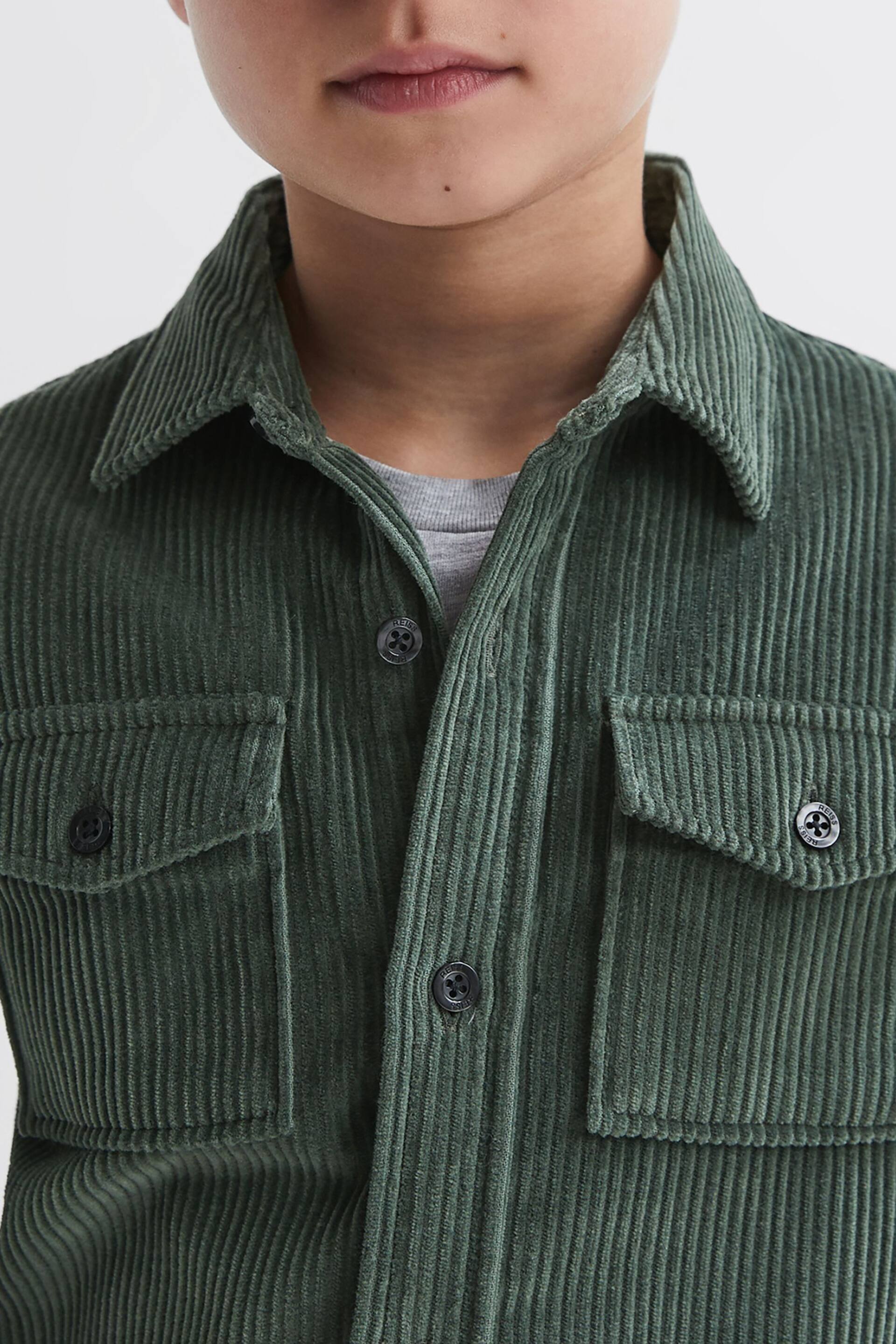 Reiss Ivy Green Bonucci Senior Corduroy Twin Pocket Overshirt - Image 4 of 6