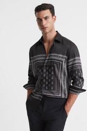 Reiss Black/White Gozo Paisley Button-Through Shirt - Image 1 of 4