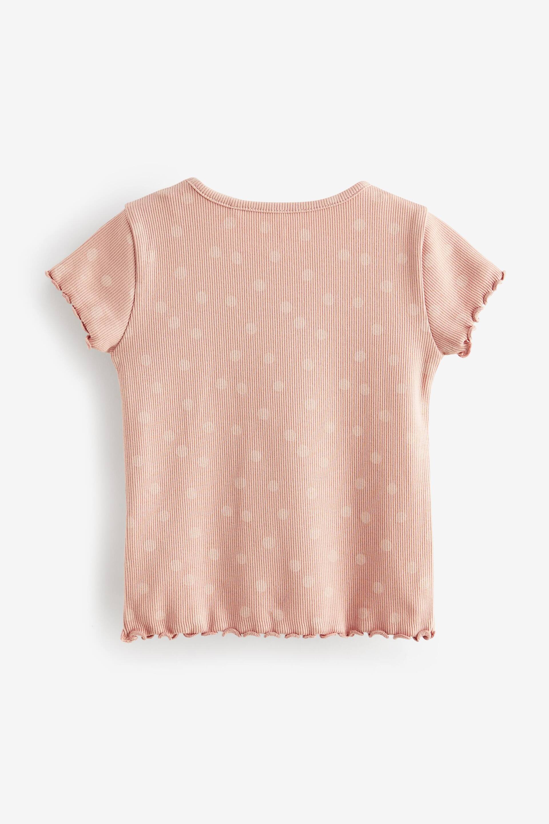 Pink Ditsy Rib Short Sleeve T-Shirts 5 Pack (3mths-7yrs) - Image 2 of 3