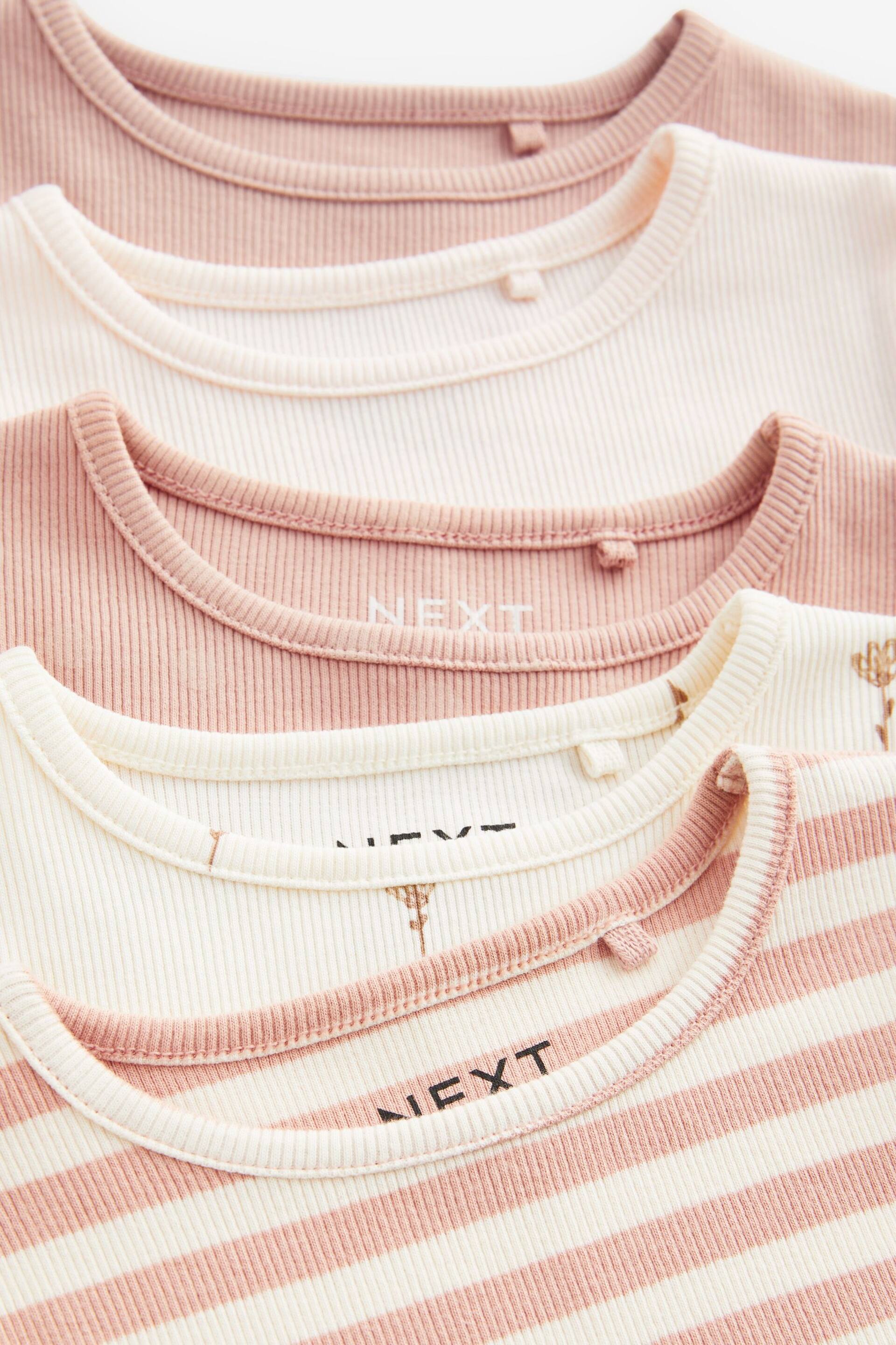 Pink Ditsy Rib Short Sleeve T-Shirts 5 Pack (3mths-7yrs) - Image 3 of 3