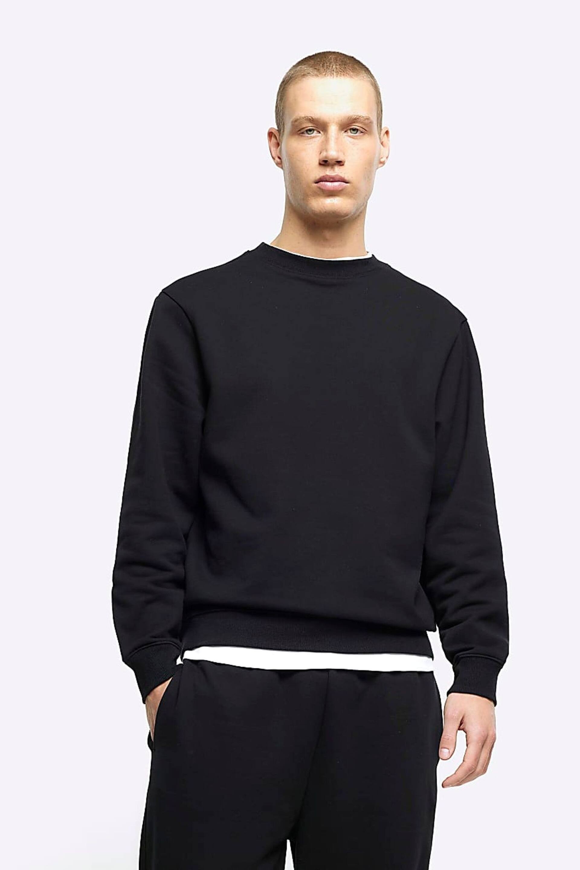 River Island Black Long Sleeve Essential Crew Jacket - Image 1 of 4