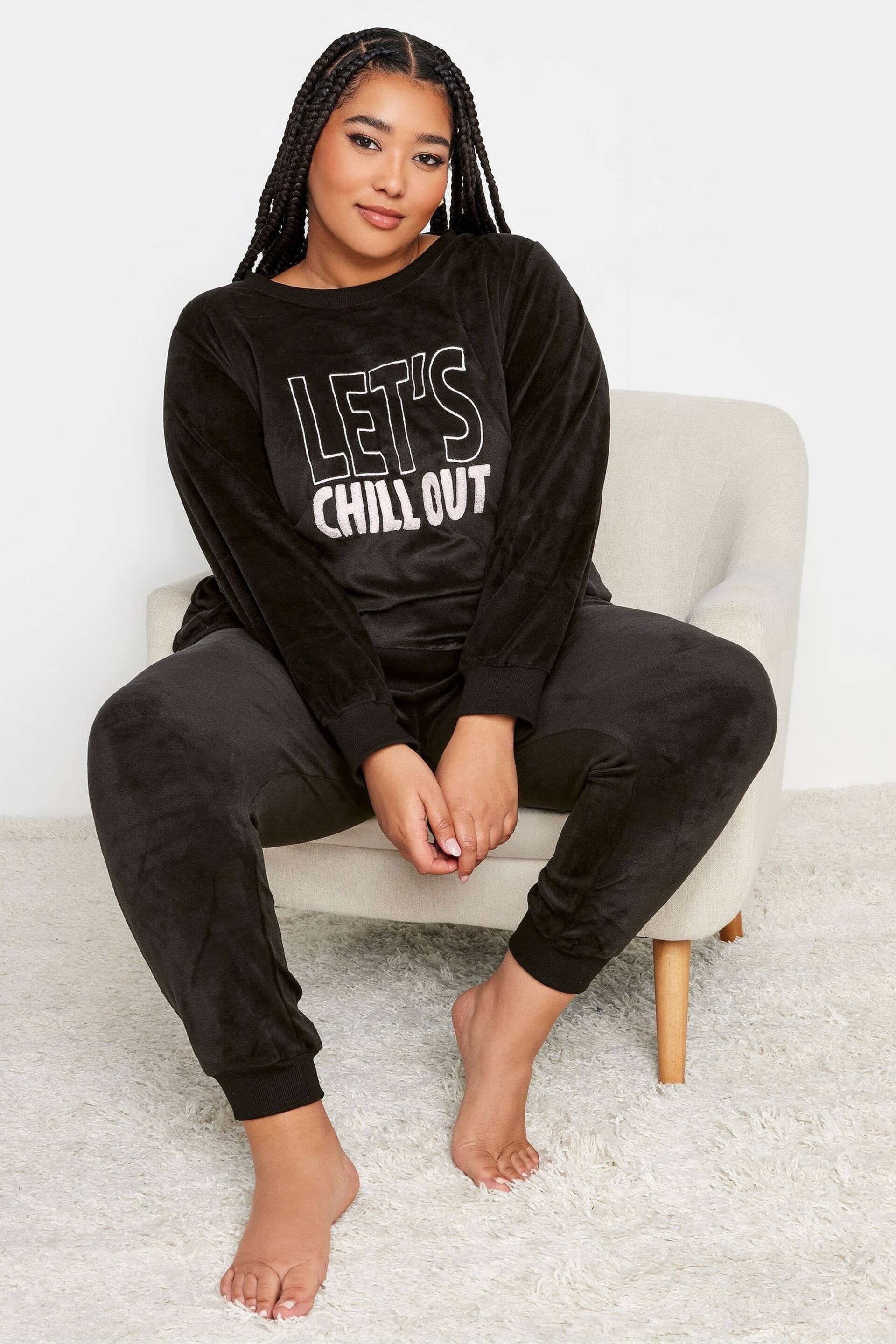 Yours Curve Black Lets Chill Out Fleece Lounge Set - Image 1 of 4