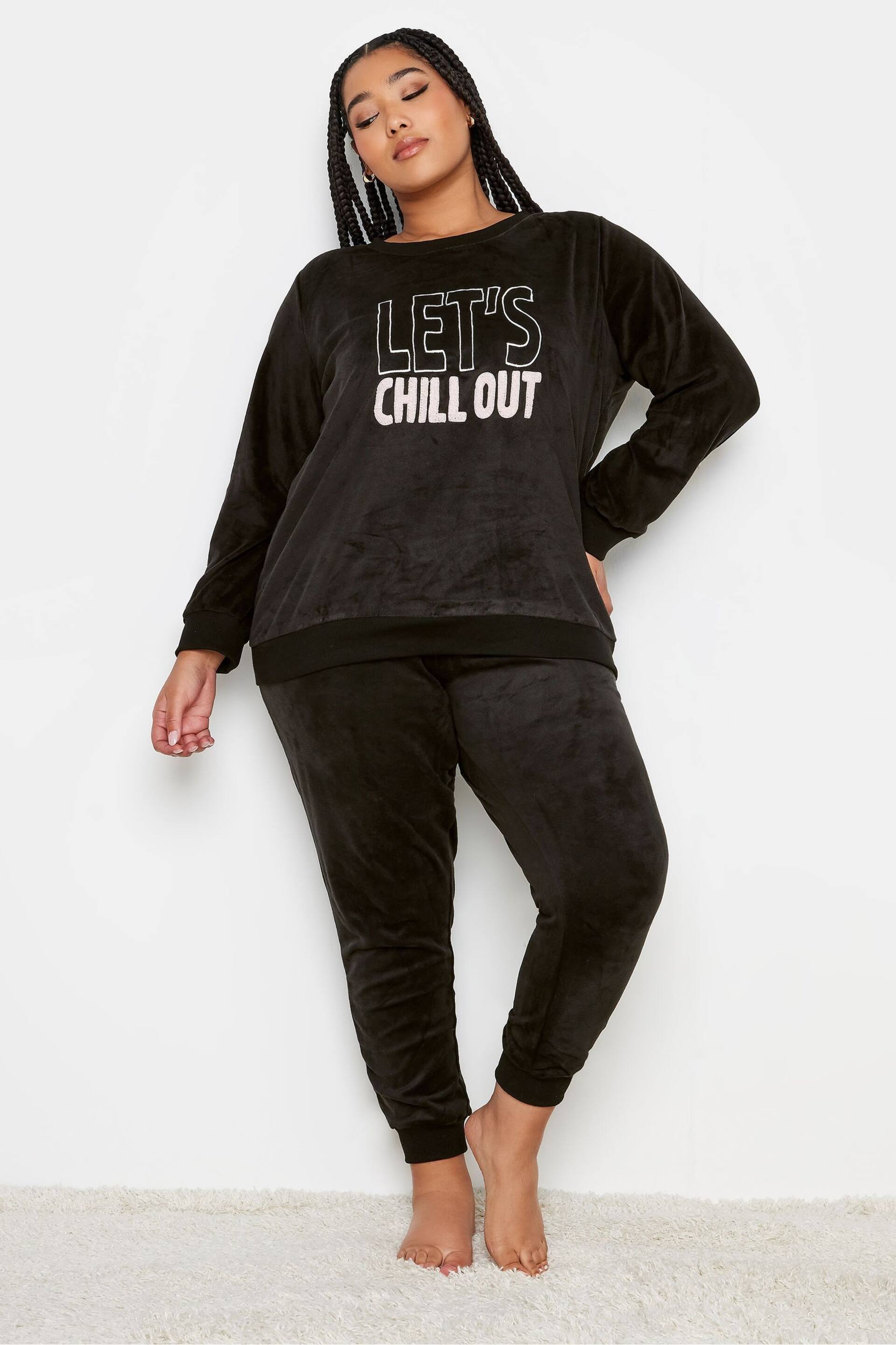 Yours Curve Black Lets Chill Out Fleece Lounge Set - Image 3 of 4