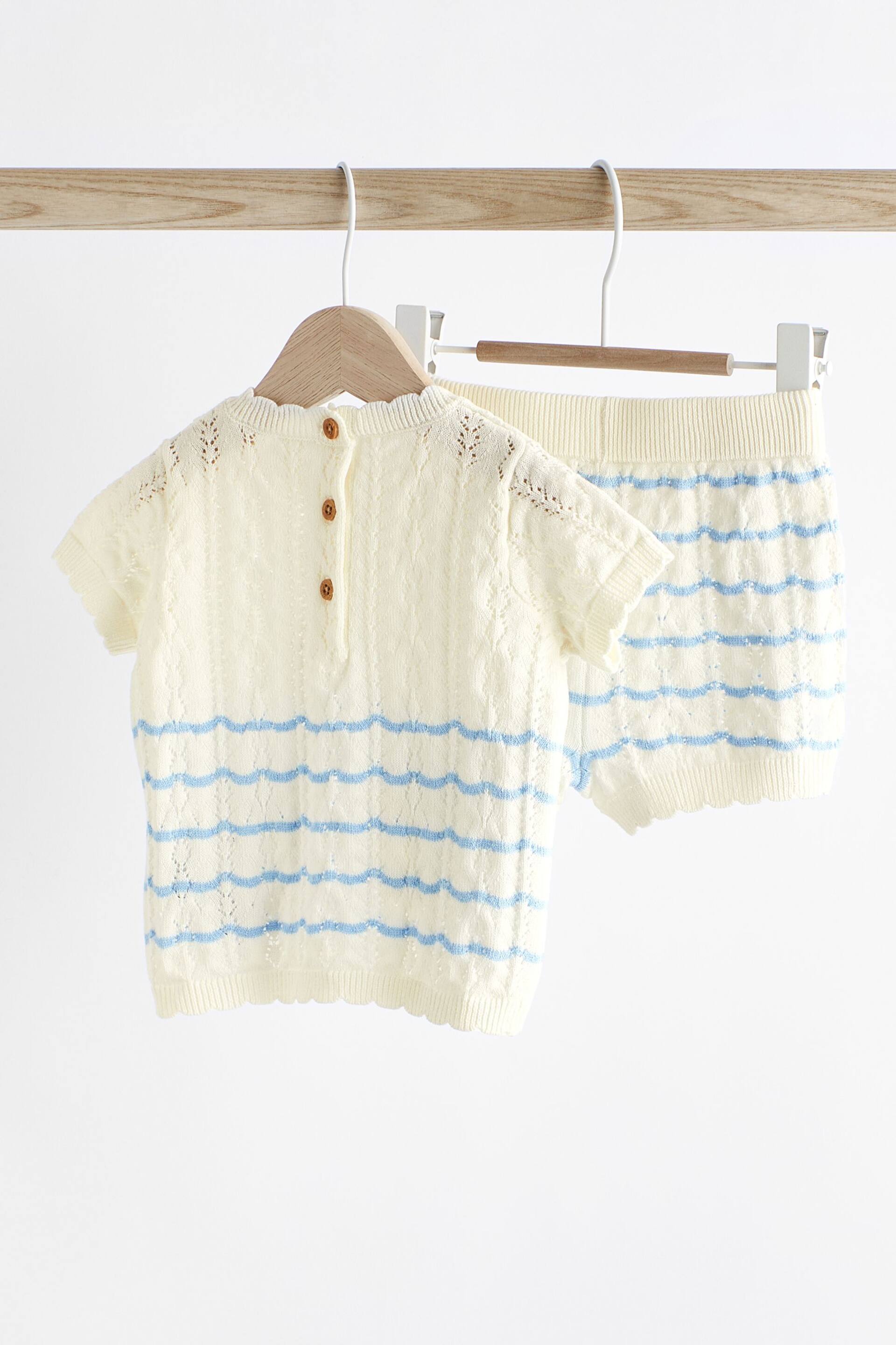 White/Blue Stripe Baby Knitted Top and Shorts Set (0mths-2yrs) - Image 2 of 11
