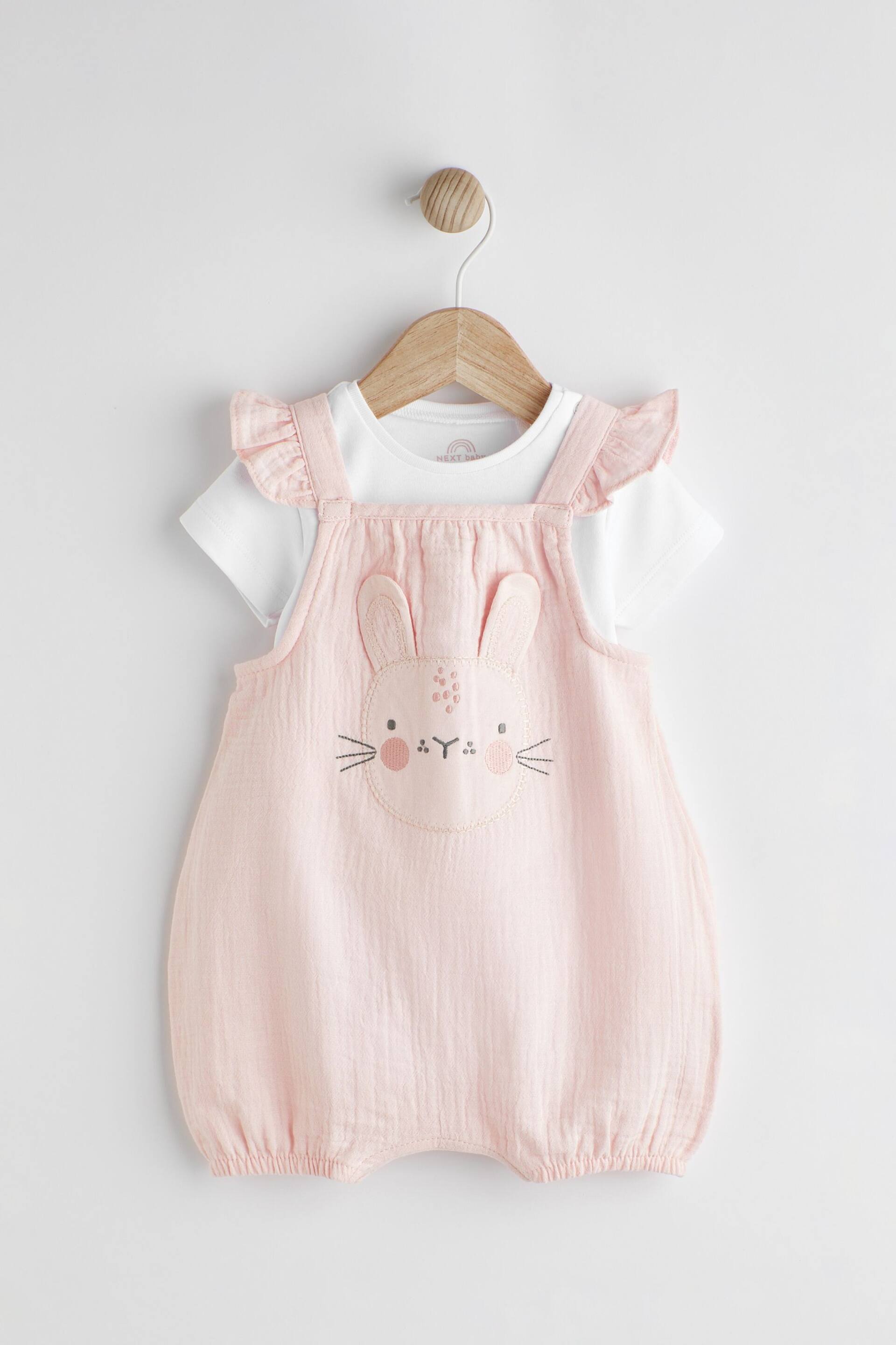 Pink Bunny Short Sleeve Short Leg Baby Dungarees (0mths-2yrs) - Image 1 of 8