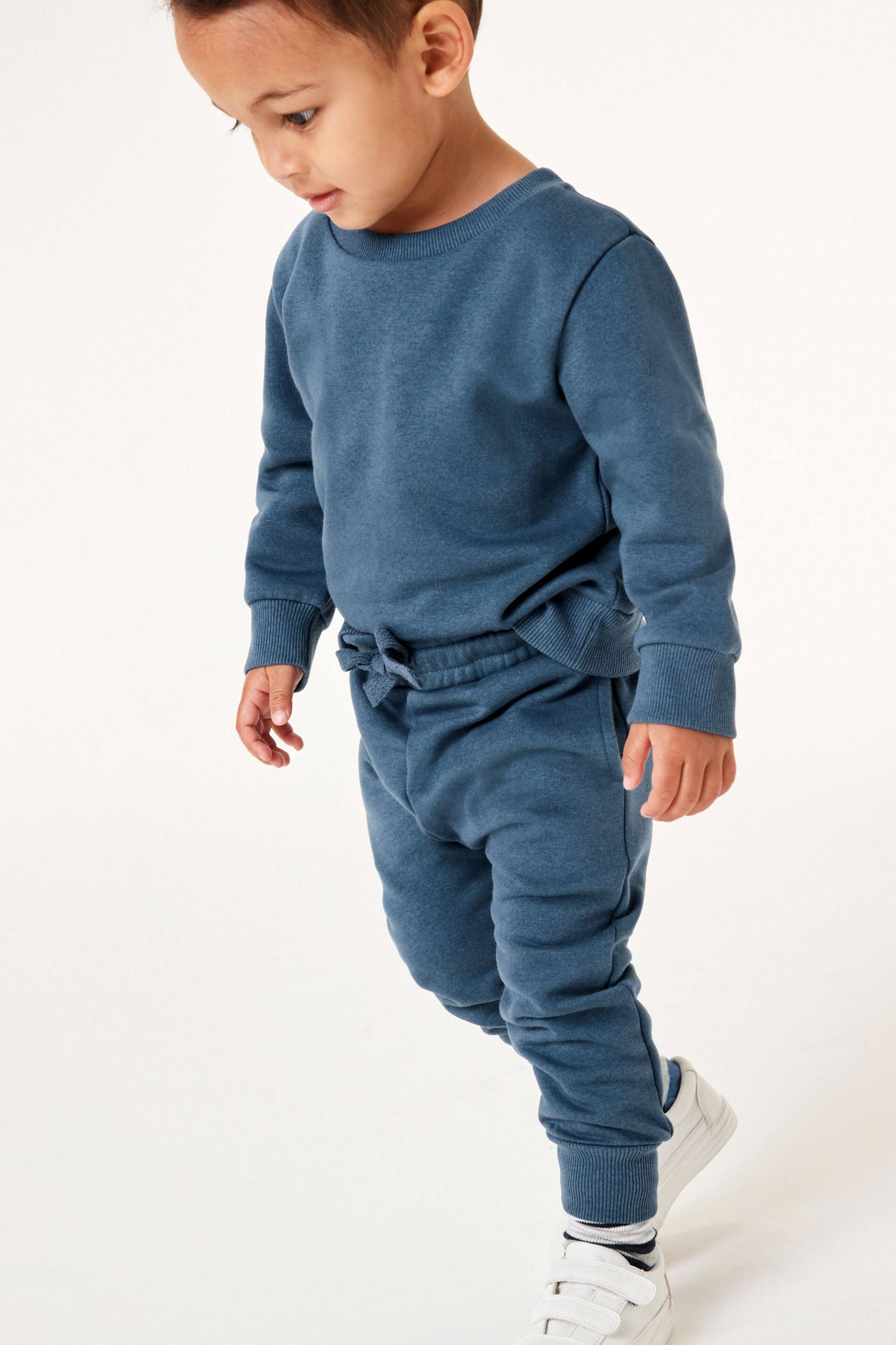 Blue Plain Jersey Sweatshirt and Joggers Set (3mths-7yrs) - Image 1 of 7