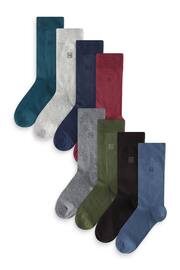 Blue/Grey/Green/Red 8 Pack Embroidered Lasting Fresh Socks - Image 1 of 9