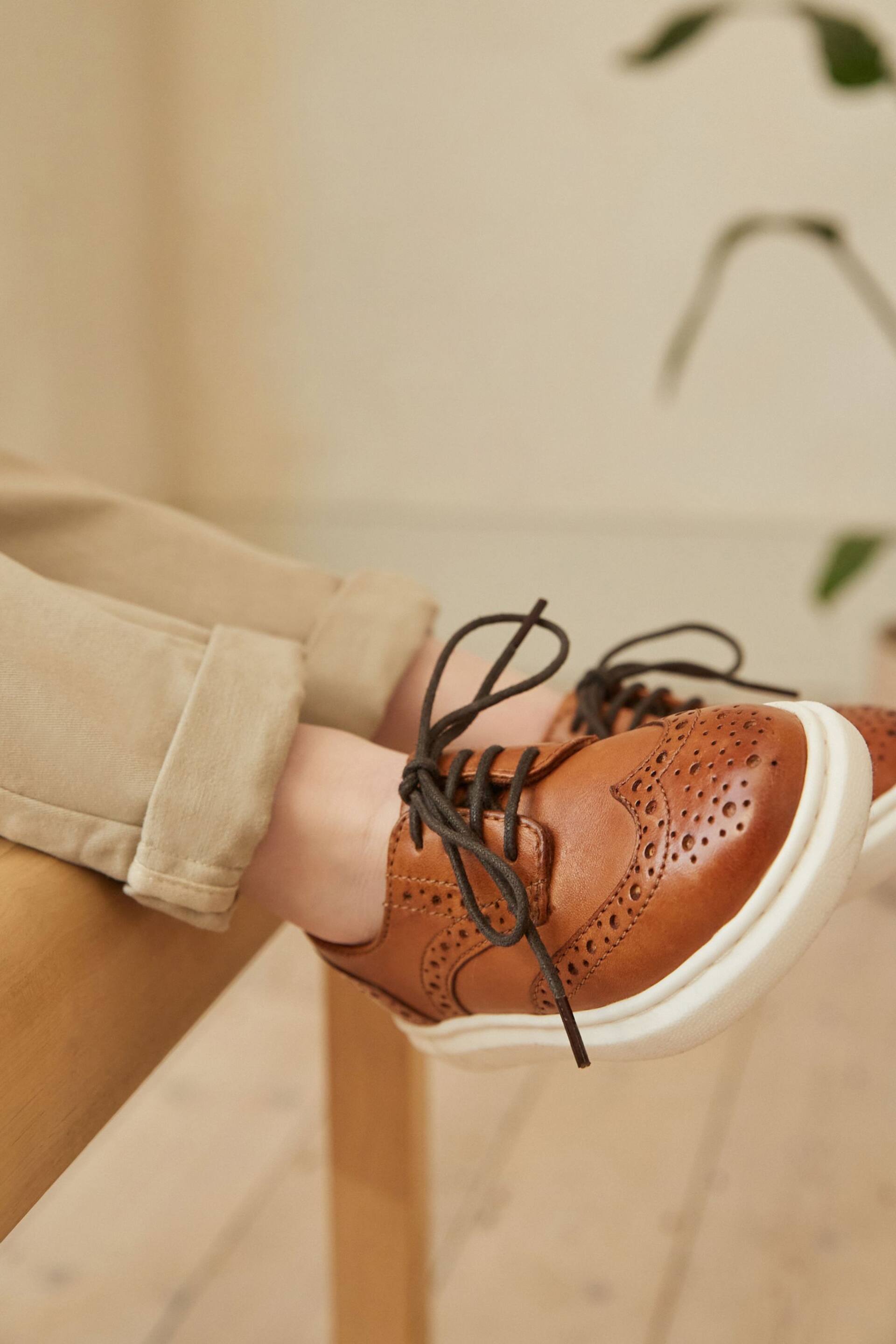 Tan Brown Brogue Smart Leather Lace-Up Shoes - Image 4 of 9
