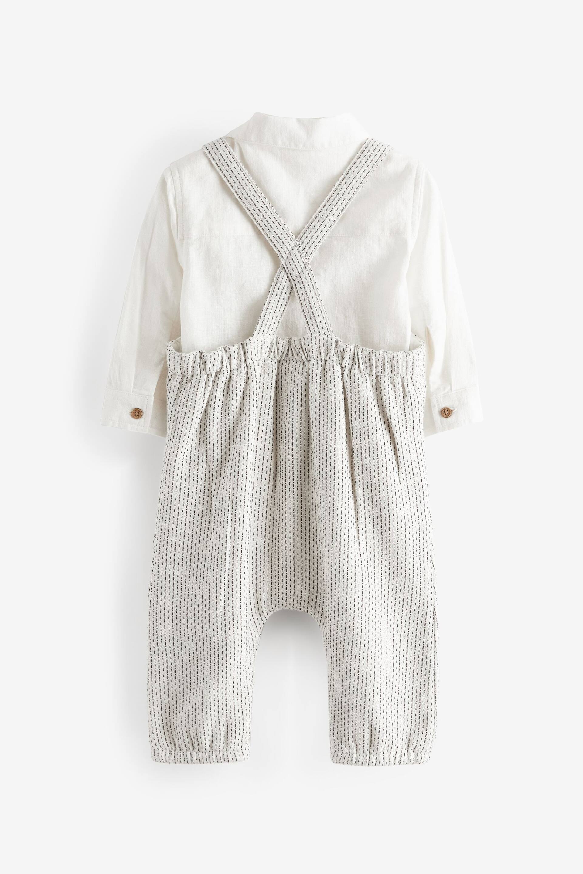 Grey/White Baby Woven Dungarees And Shirt Set (0mths-3yrs) - Image 2 of 4