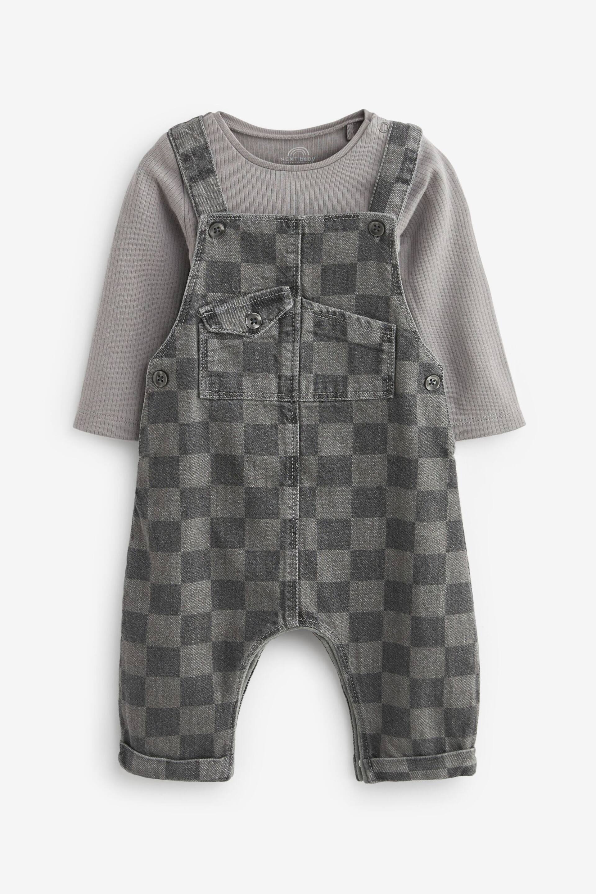 Monochrome Check Baby Denim Dungarees And Bodysuit Set (0mths-2yrs) - Image 4 of 7