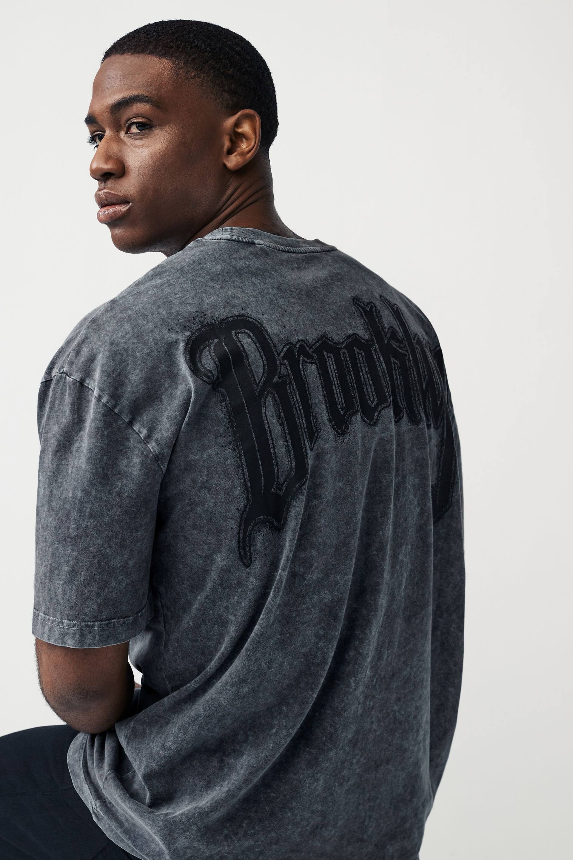 Charcoal Grey Brooklyn Back Print T-Shirt - Image 1 of 8