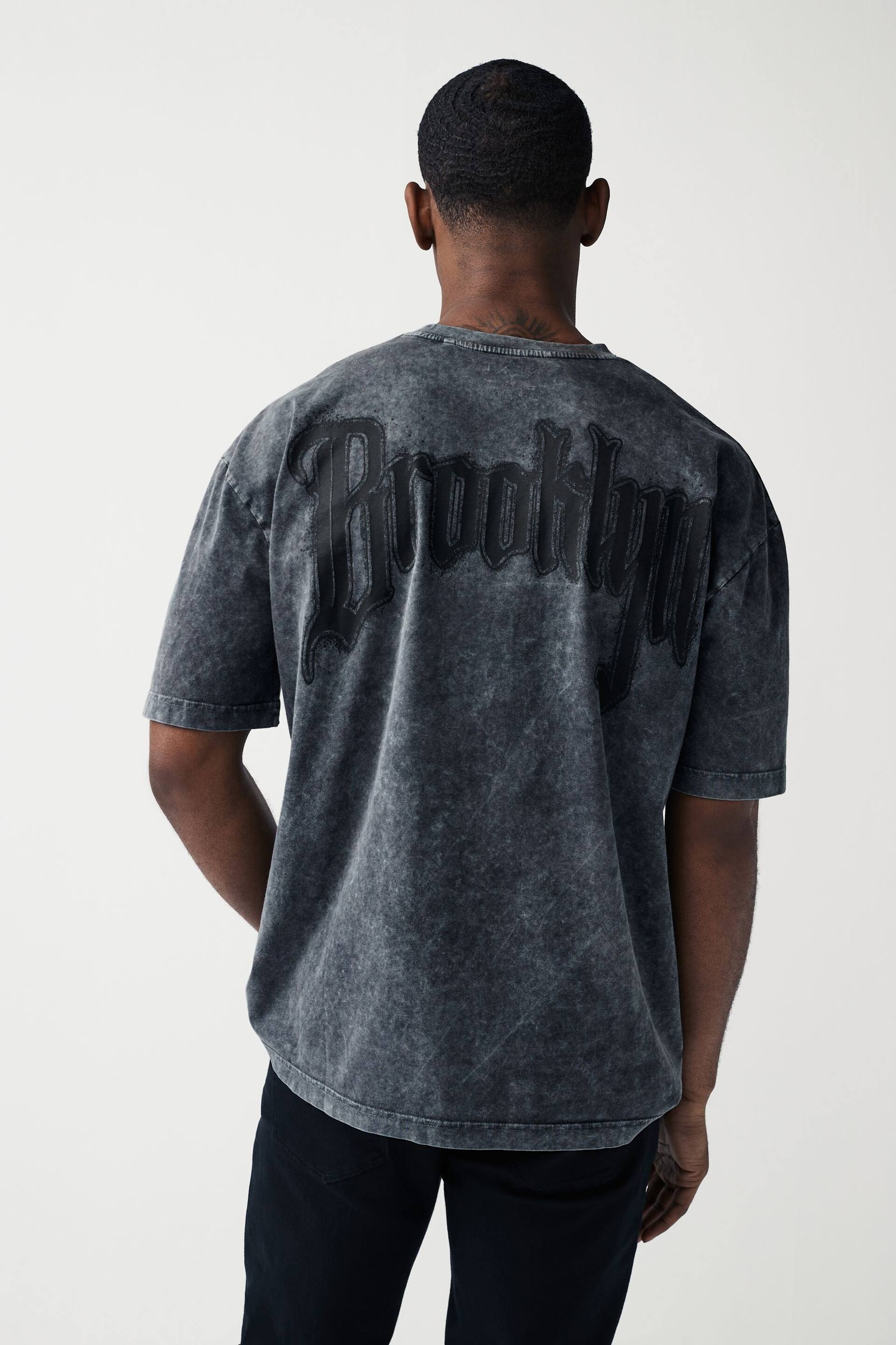 Charcoal Grey Brooklyn Back Print T-Shirt - Image 4 of 8