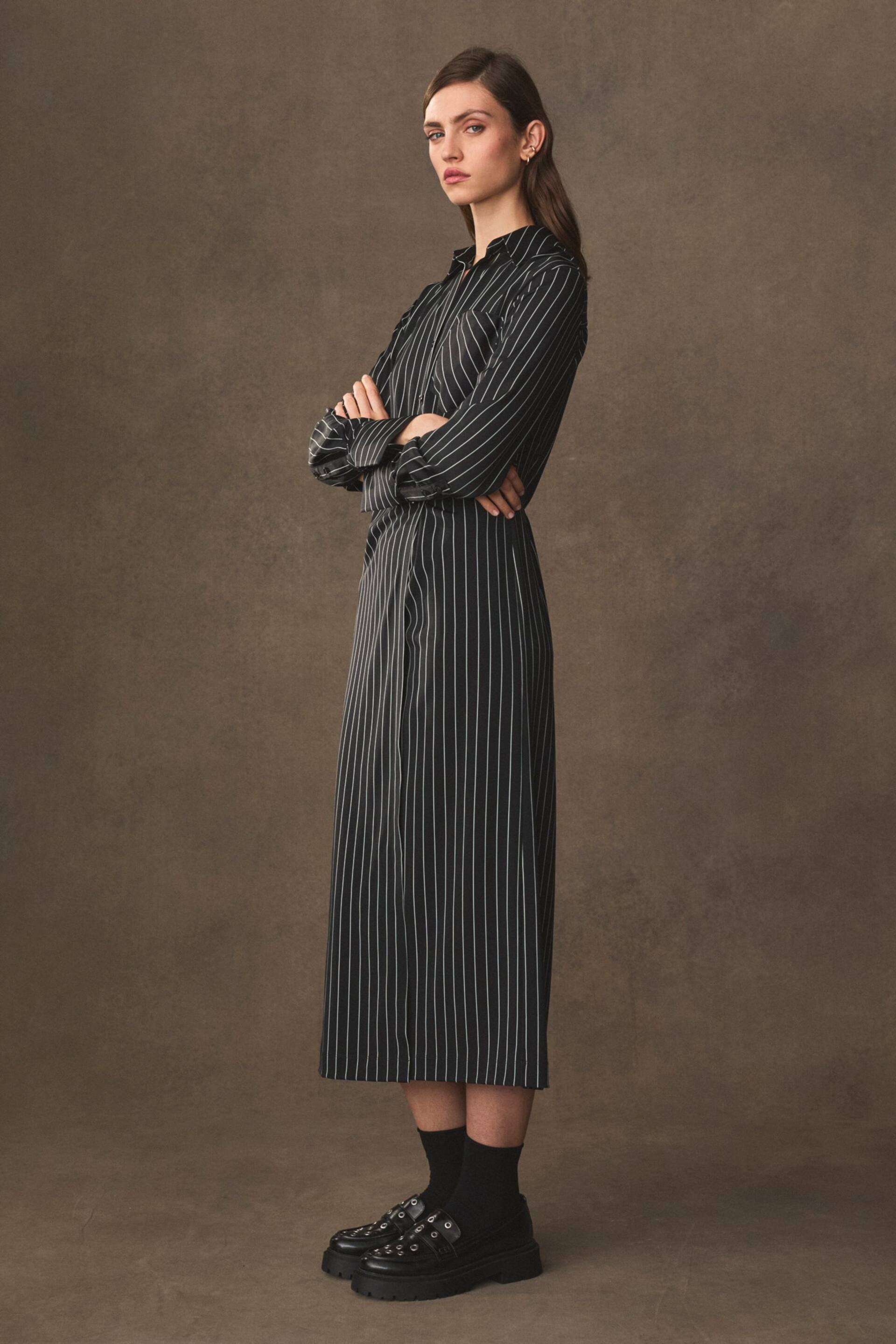 Black/White Stripe Asymmetric Pinstripe Shirt Dress - Image 2 of 7