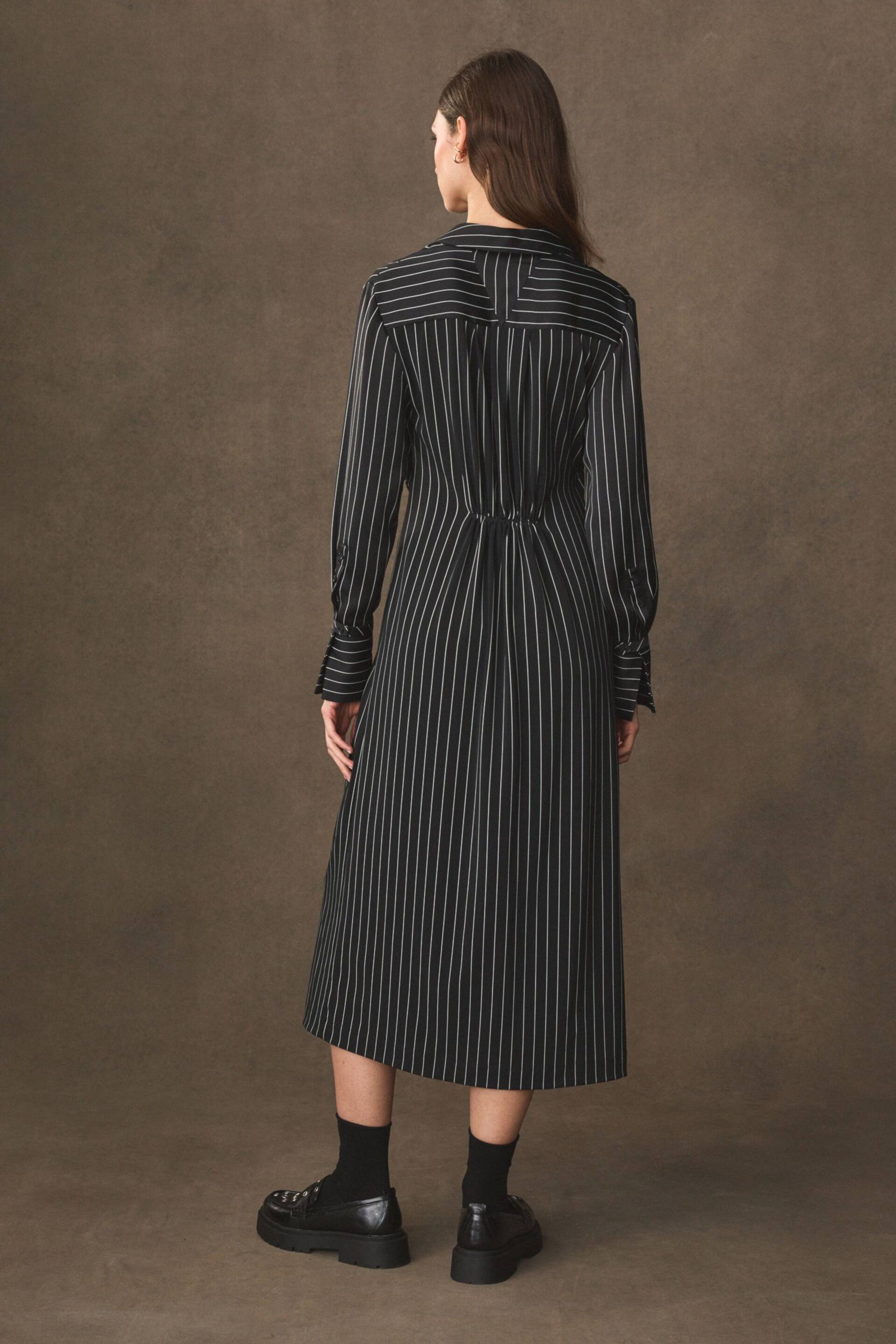 Black/White Stripe Asymmetric Pinstripe Shirt Dress - Image 4 of 7