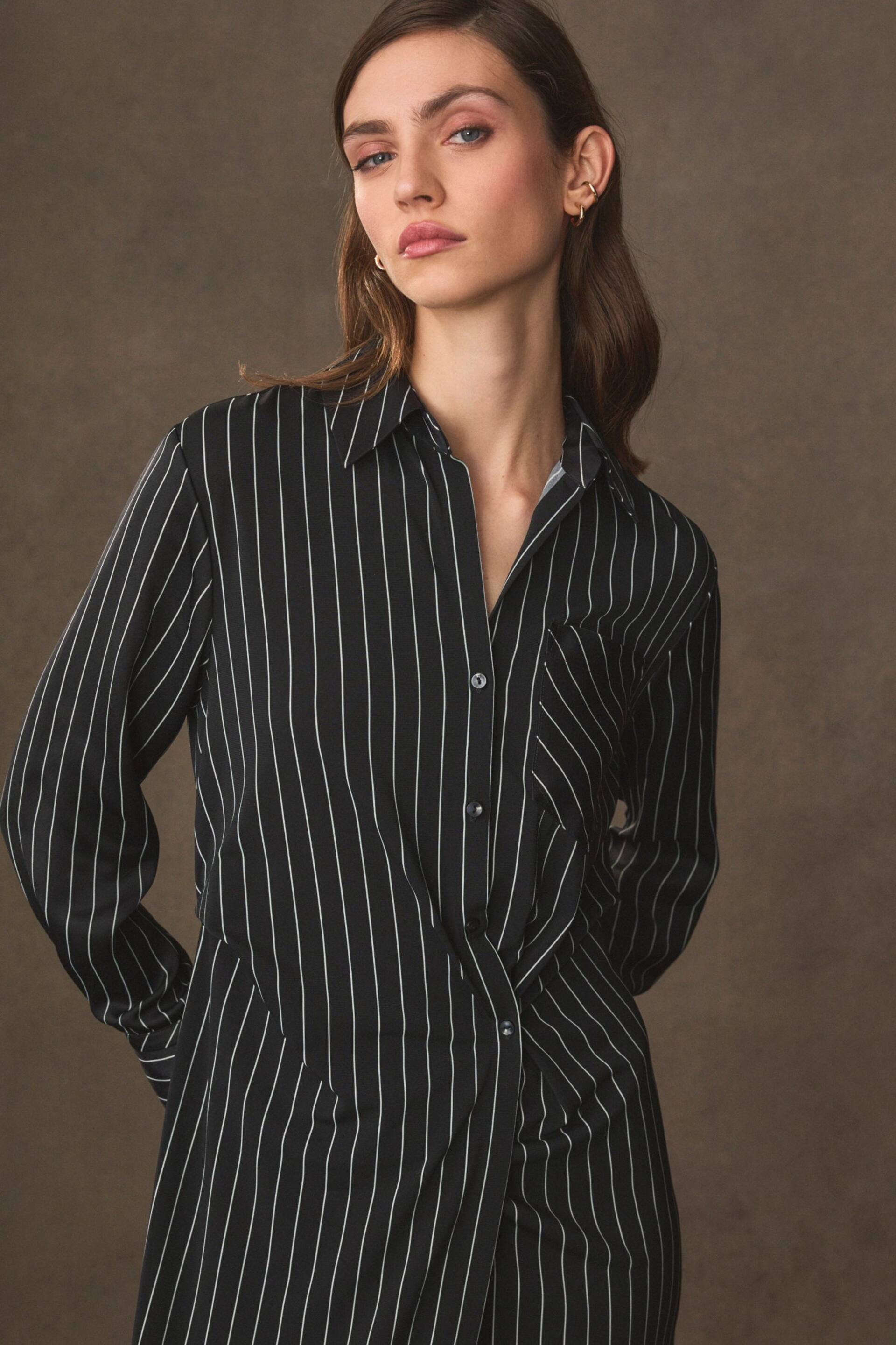 Black/White Stripe Asymmetric Pinstripe Shirt Dress - Image 5 of 7