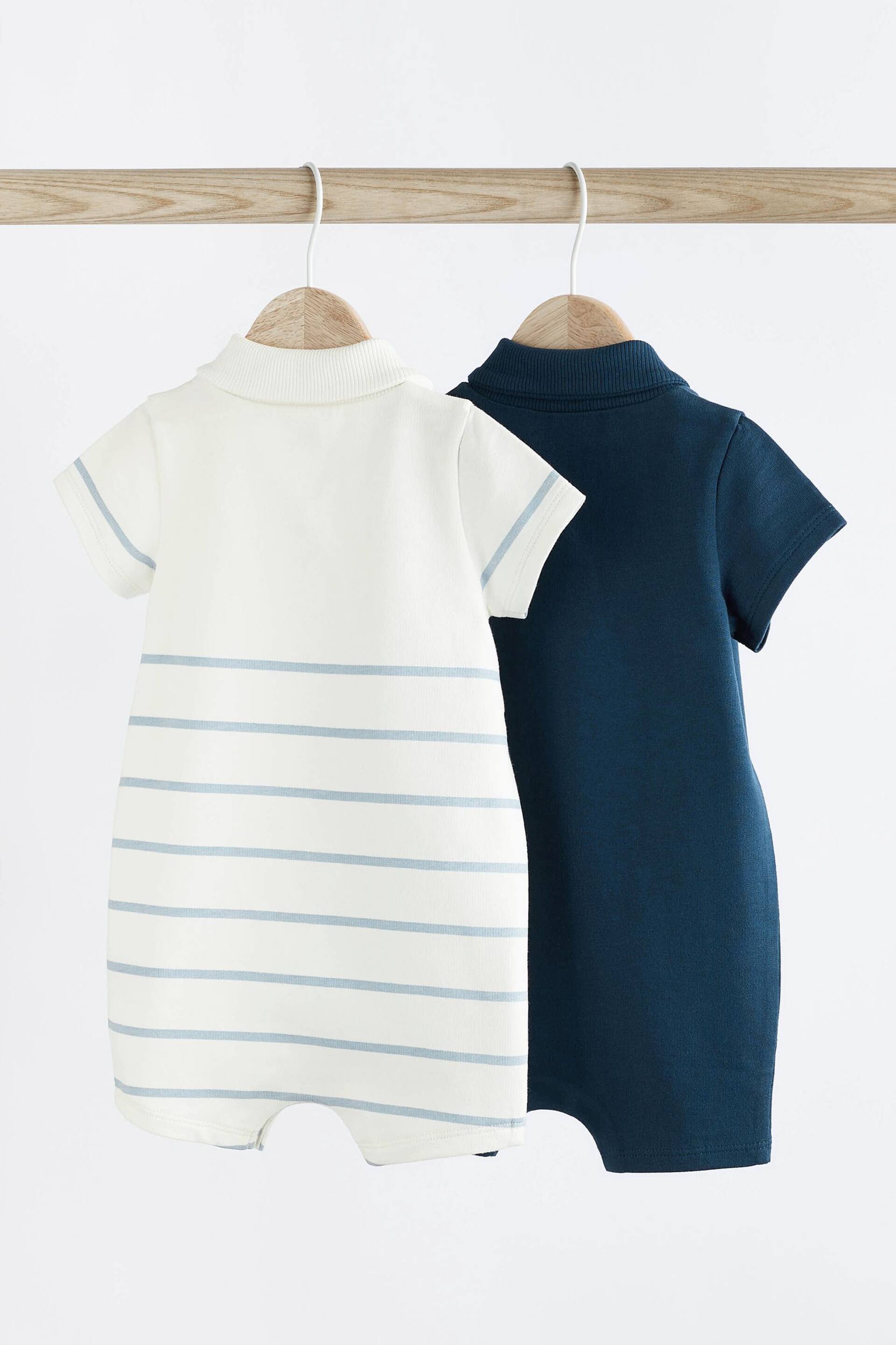 Blue Stripe Collar Jersey Rompers 2 Pack - Image 2 of 6