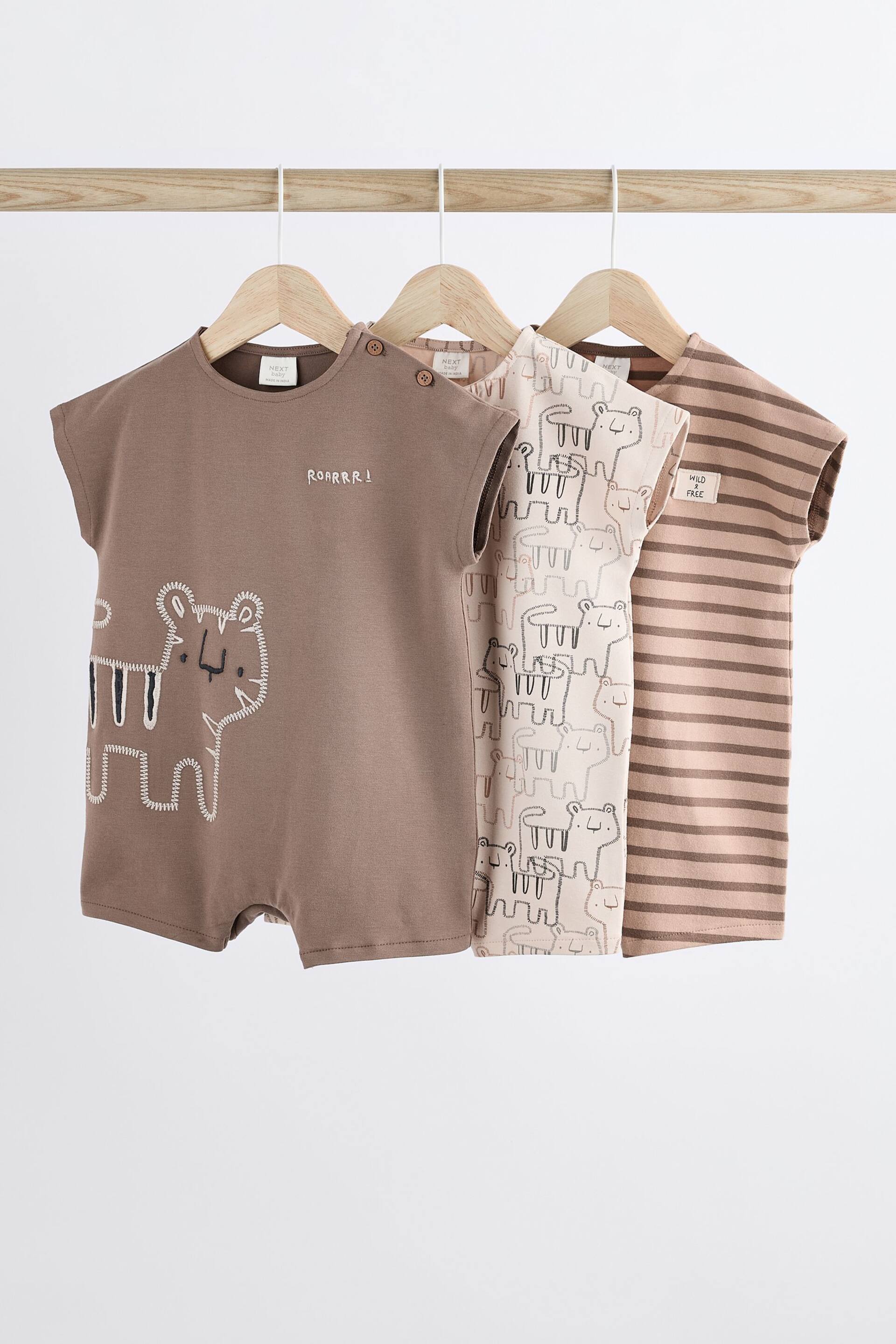 Brown Tiger Baby Jersey Rompers 3 Pack - Image 1 of 3