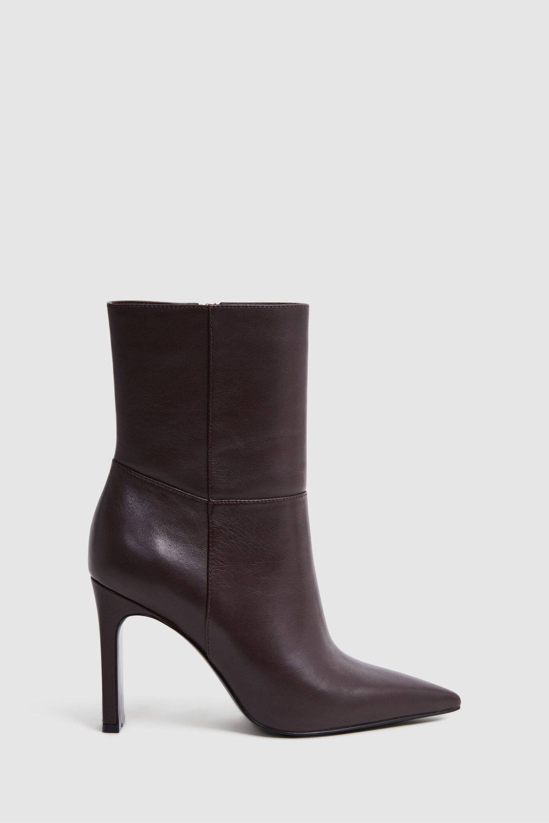 Reiss Burgundy Vanessa Leather Heeled Ankle Boots - Image 1 of 5