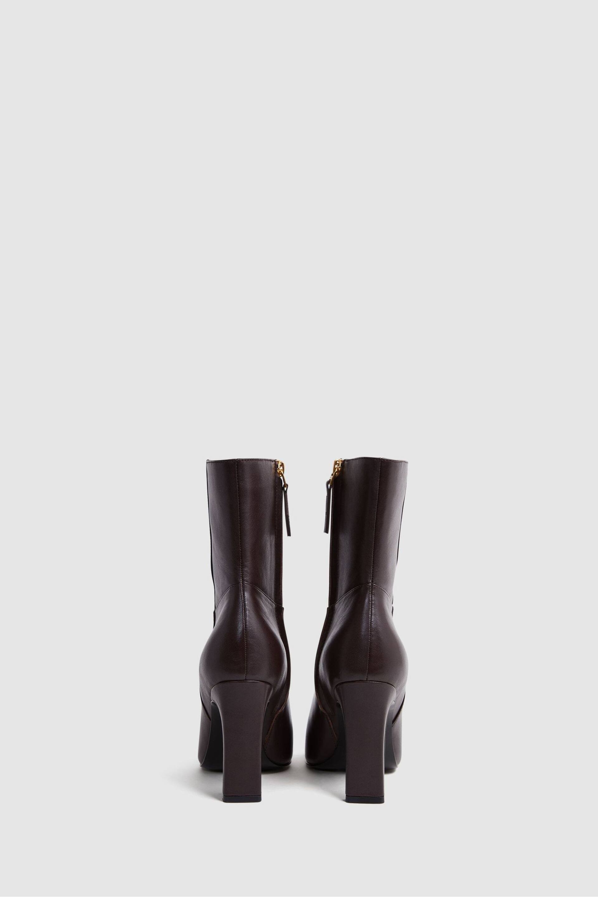 Reiss Burgundy Vanessa Leather Heeled Ankle Boots - Image 4 of 5