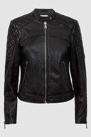 Reiss Black Adelaide Leather Collarless Quilted Jacket - Image 2 of 5