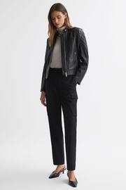 Reiss Black Adelaide Leather Collarless Quilted Jacket - Image 4 of 5