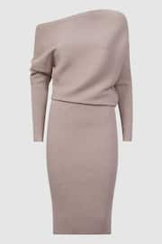 Reiss Neutral Lara Off-The-Shoulder Ribbed Midi Dress - Image 2 of 5