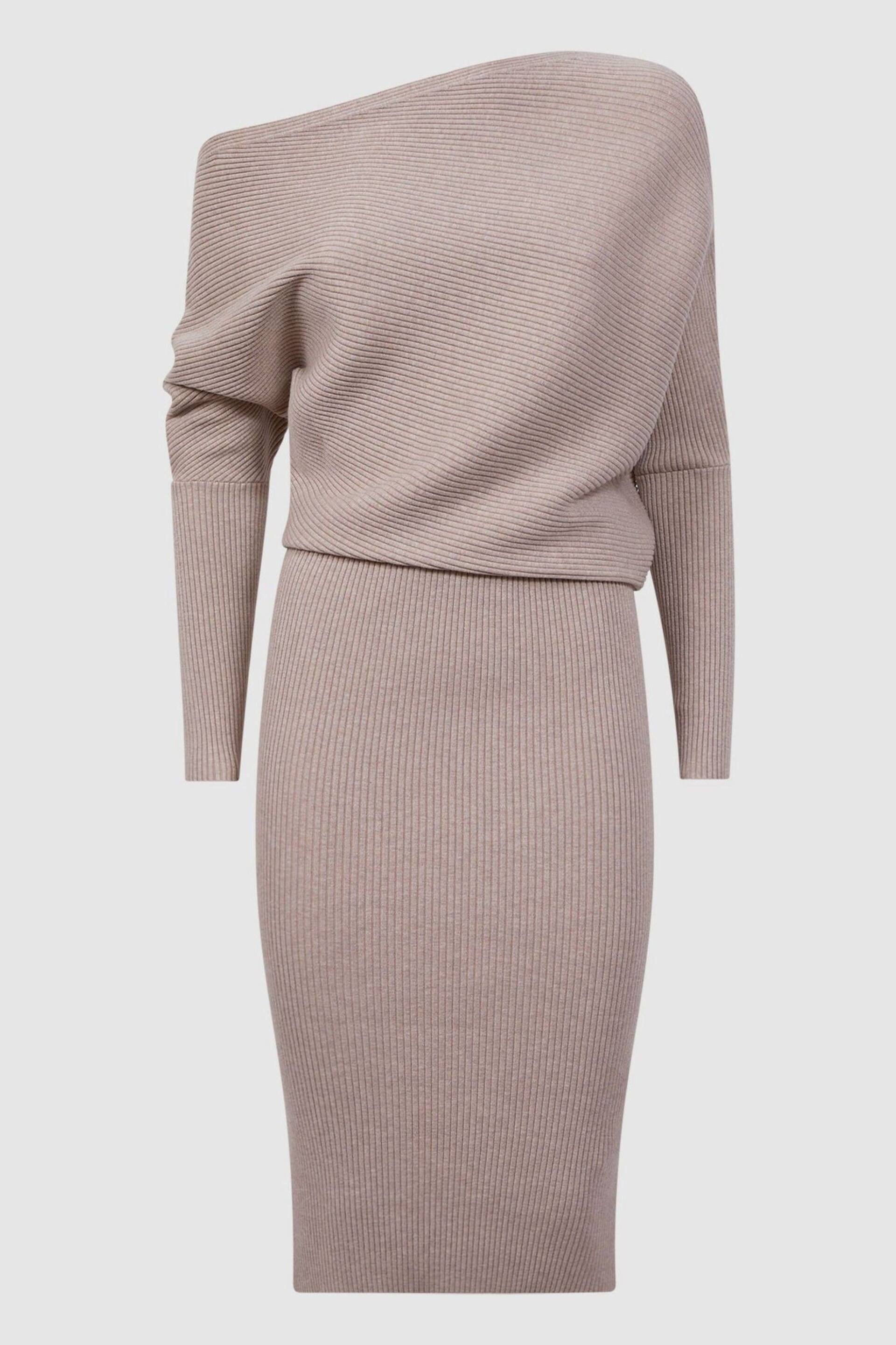 Reiss Neutral Lara Off-The-Shoulder Ribbed Midi Dress - Image 2 of 5