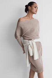 Reiss Neutral Lara Off-The-Shoulder Ribbed Midi Dress - Image 4 of 5