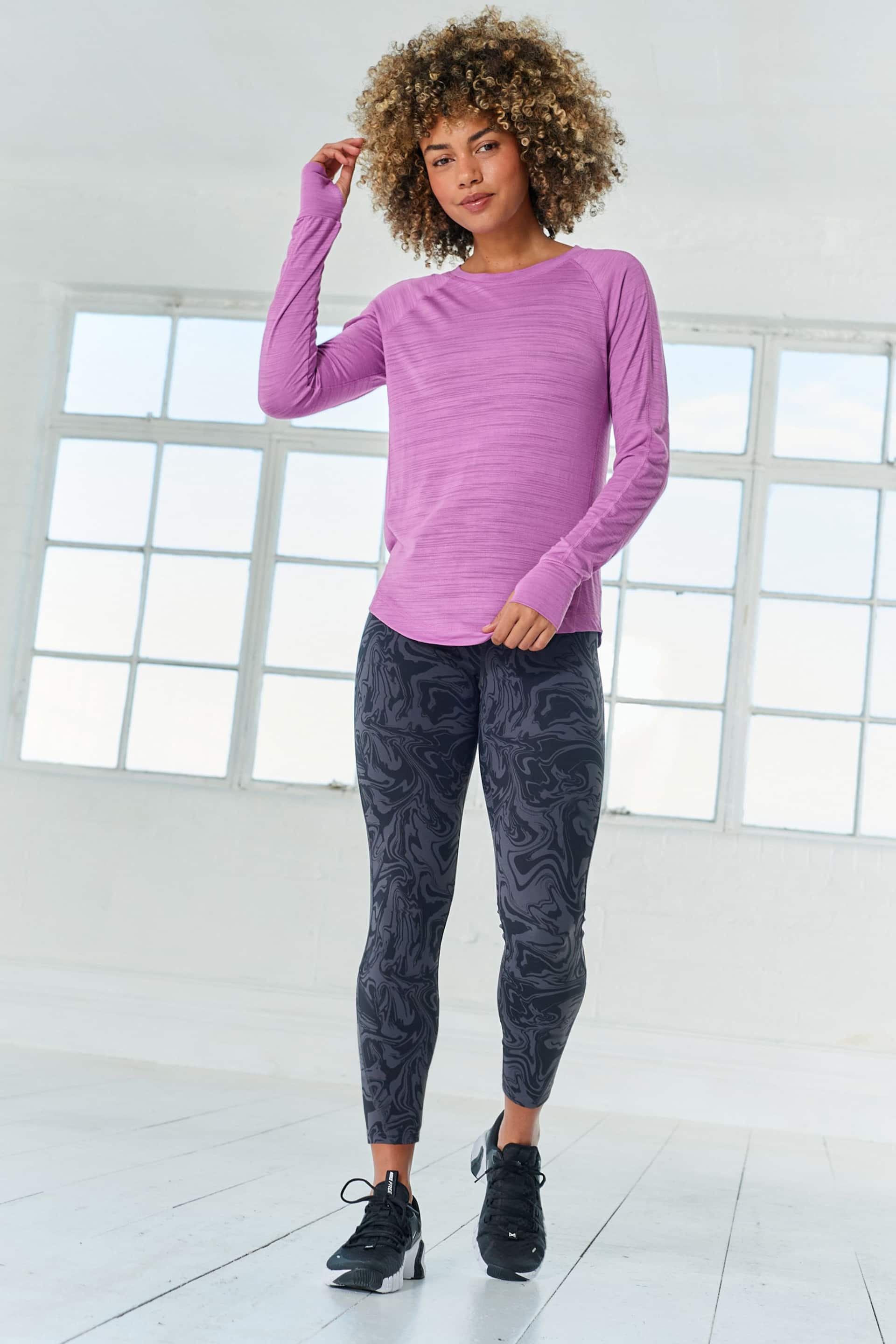 Lilac Purple Active Lightweight Stitch Detail Long Sleeve Top - Image 2 of 7