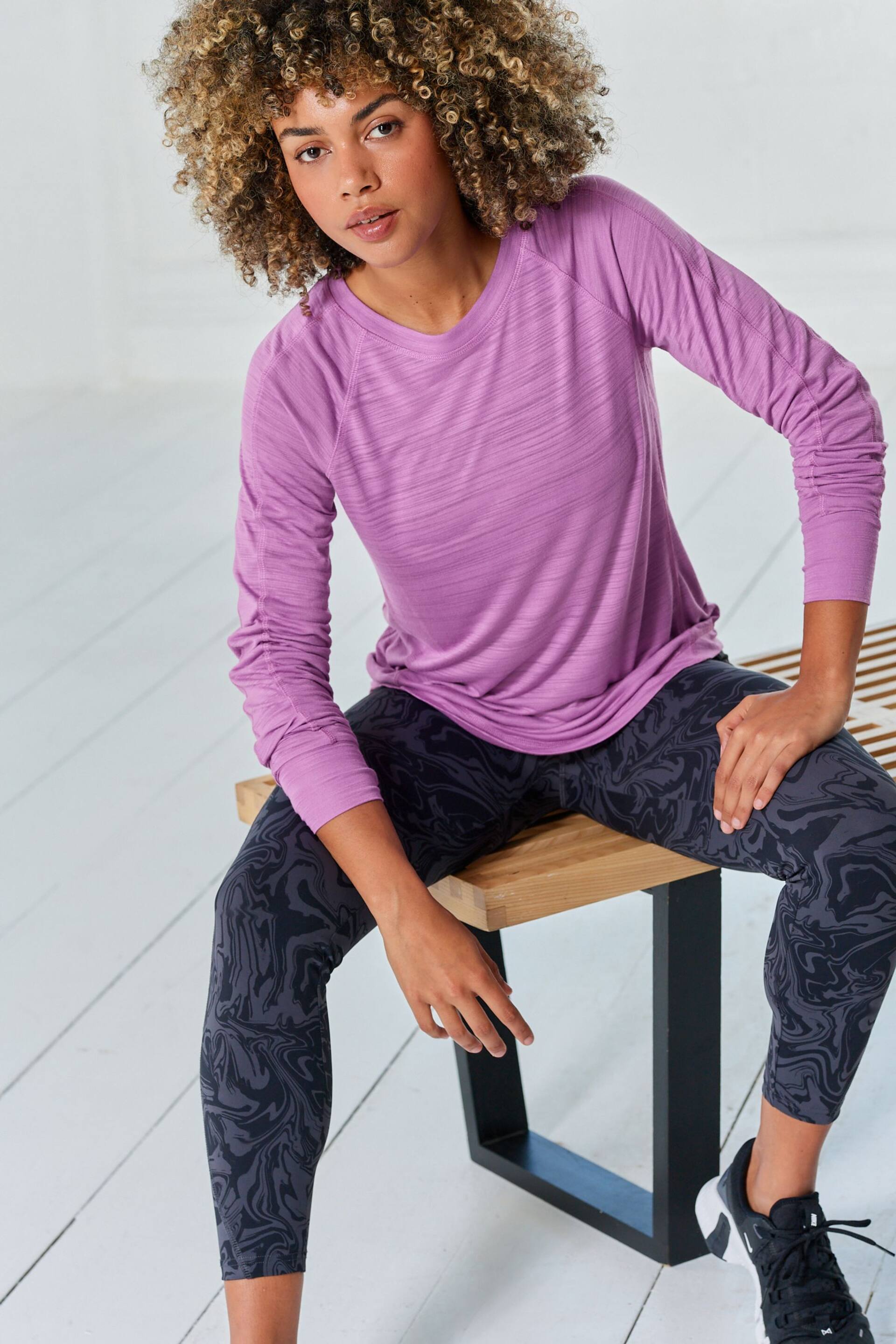 Lilac Purple Active Lightweight Stitch Detail Long Sleeve Top - Image 3 of 7