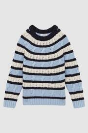 Reiss Ecru/Blue Littleton Junior Cable Knitted Striped Jumper - Image 2 of 5